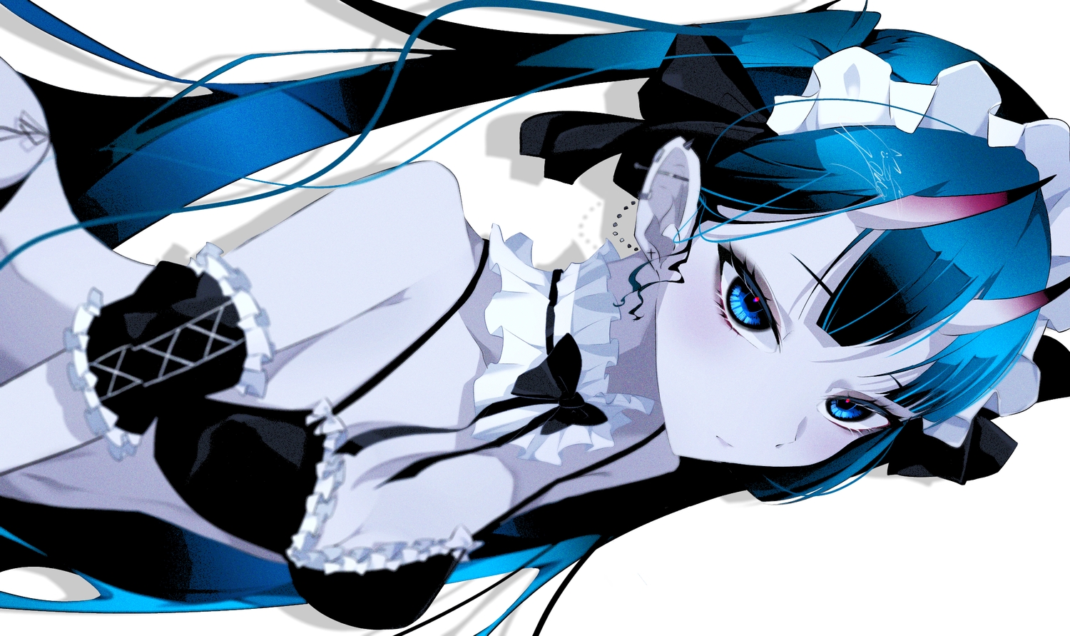 bikini, demon, goma_irasuto, goth-loli, headdress, horns, lolita_fashion, original, polychromatic, signed, swimsuit, twintails