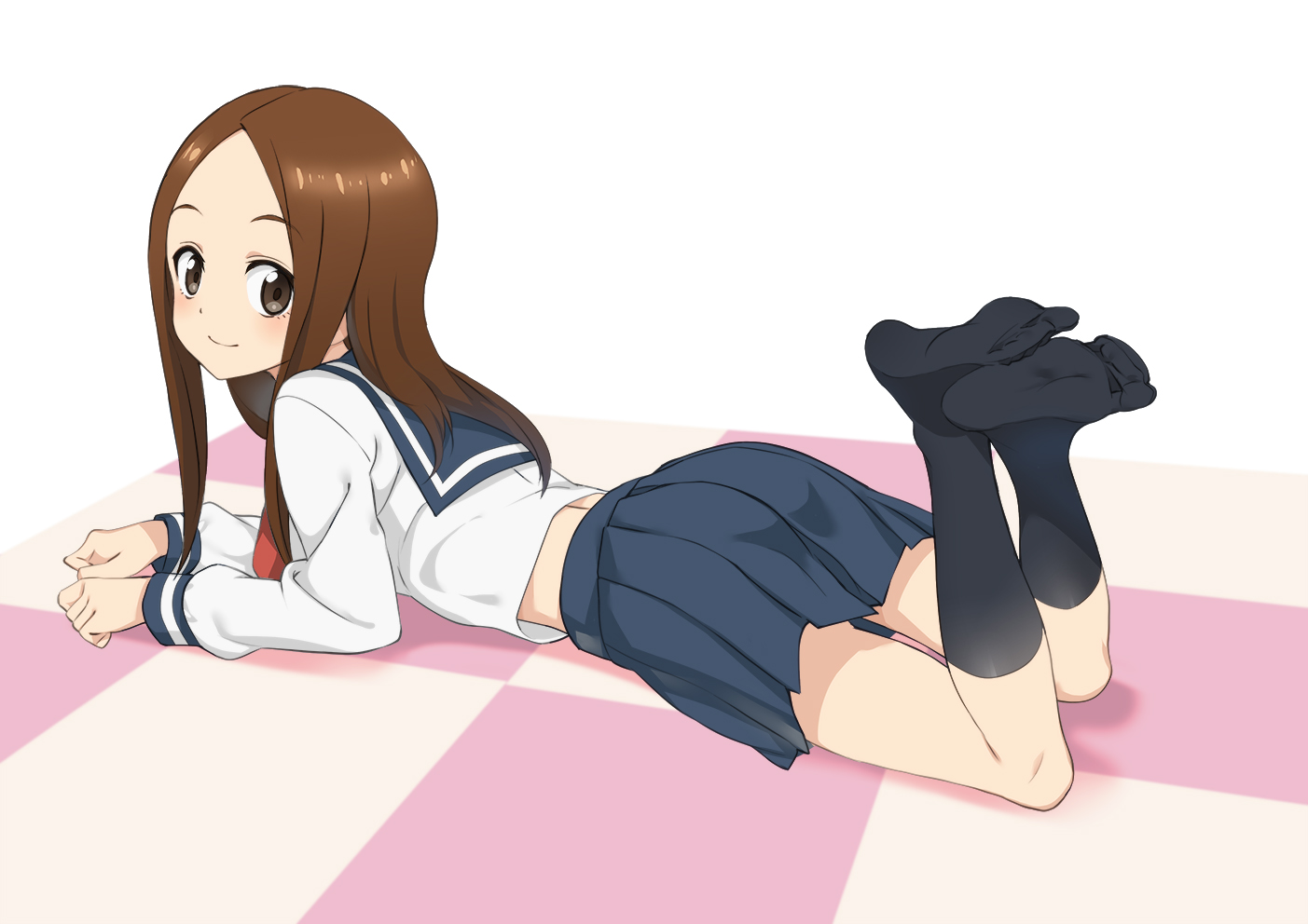 brown_eyes, brown_hair, karakai_jouzu_no_takagi-san, kneehighs, loli, nyoro_(nyoronyoro000), school_uniform, takagi-san