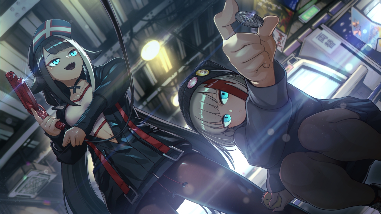 2girls, admiral_graf_spee_(azur_lane), anthropomorphism, azur_lane, deutschland_(azur_lane), gun, hat, seigetsu_kotaku