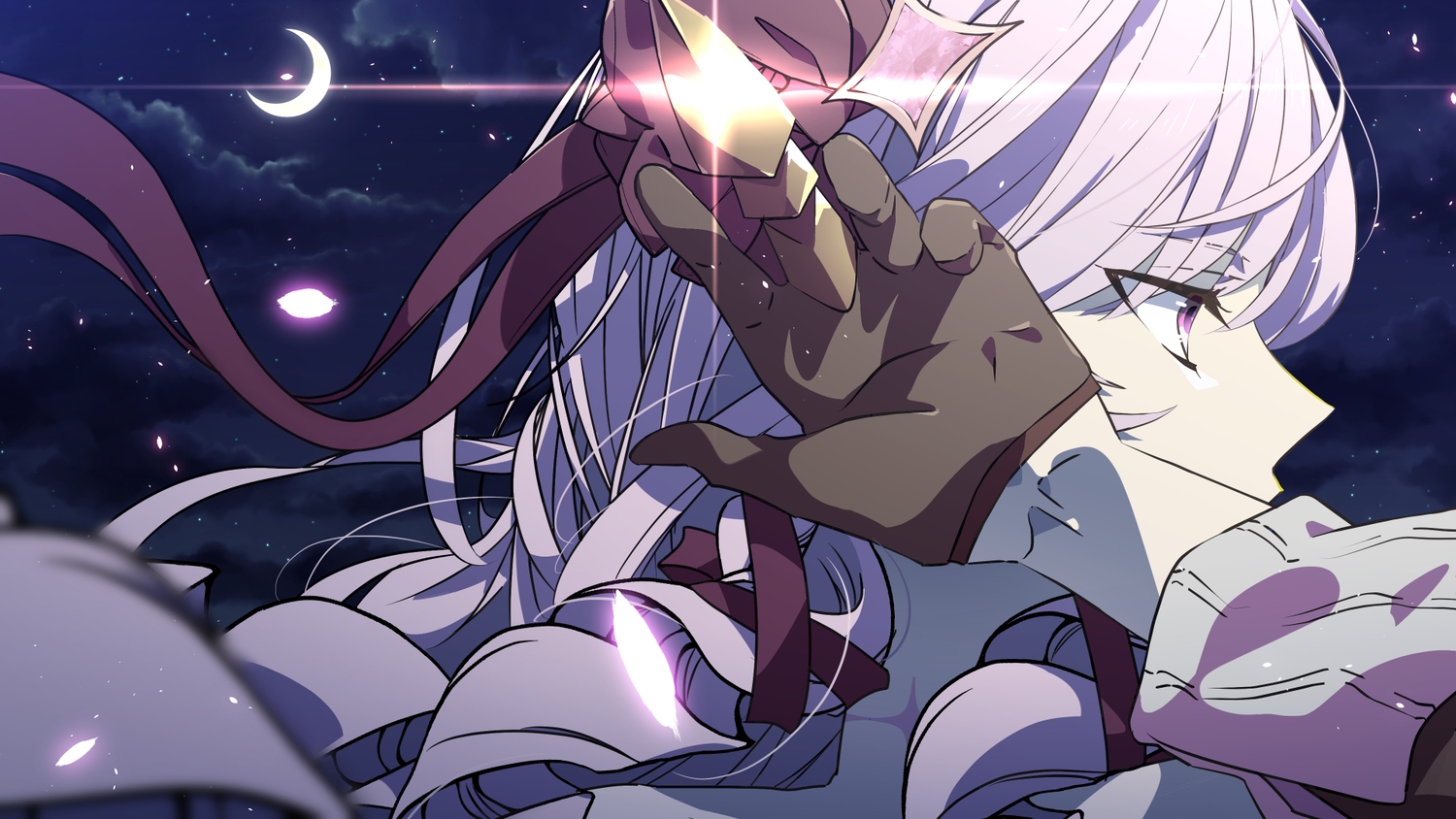 close, hyakumantenbara_salome, jinjintuki2, moon, nijisanji, purple_eyes, purple_hair, ribbons, stars