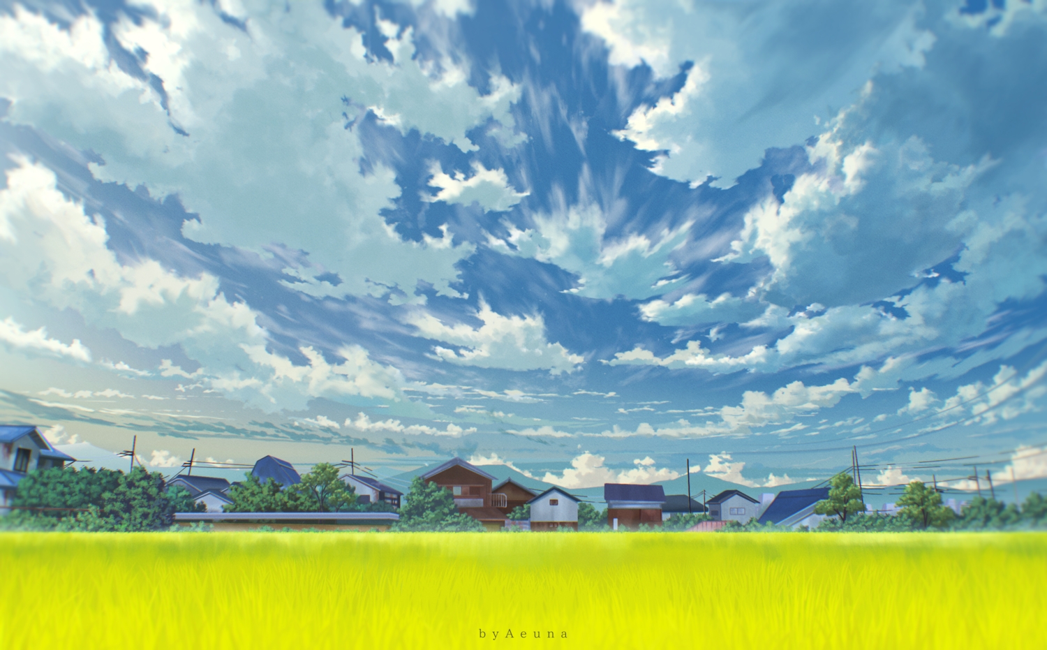 aeuna, building, clouds, grass, original, scenic, sky, summer
