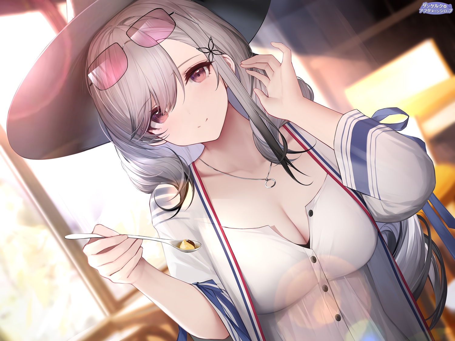 anthropomorphism, an_yasuri, azur_lane, breasts, cleavage, close, dunkerque_(azur_lane), food