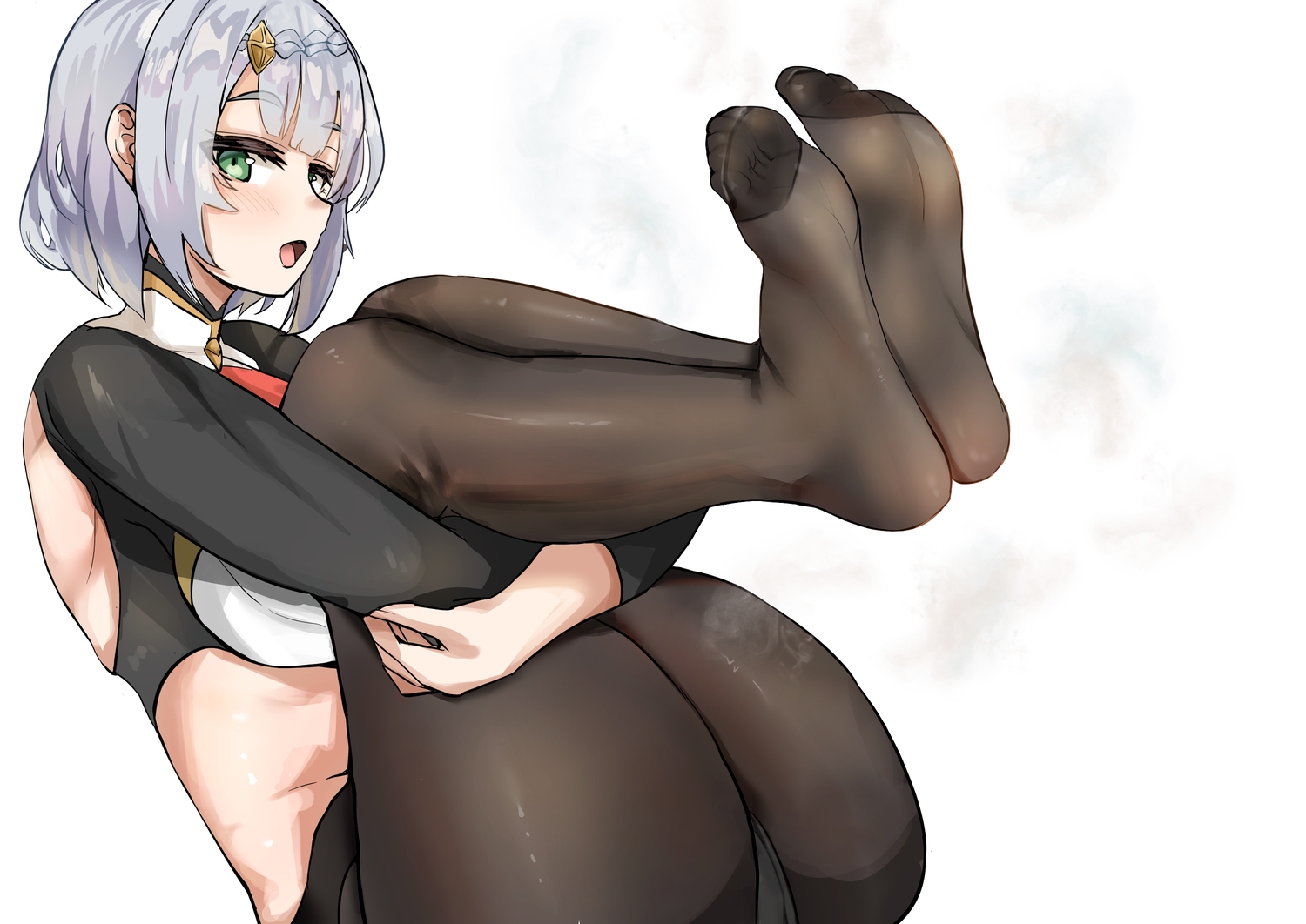 genshin_impact, gray_hair, green_eyes, kukoi, noelle_(genshin_impact), pantyhose, short_hair