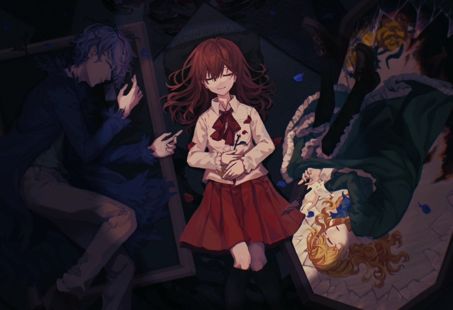 gary_(ib), ib, ib_(ib), male, mary_(ib), petals, ryuh_(asahina_neru)