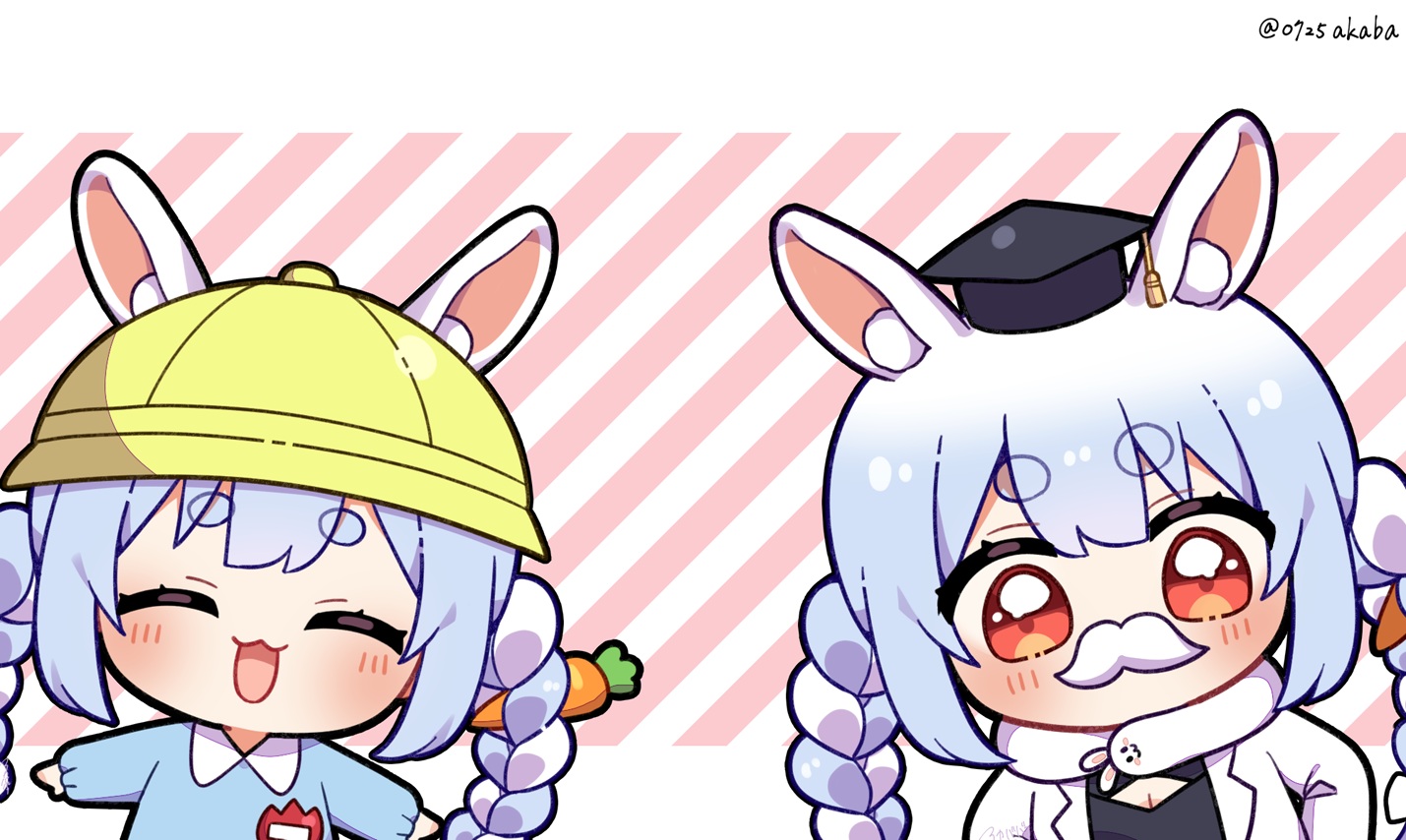 0725akaba, animal_ears, blue_hair, blush, braids, bunny_ears, bunnygirl, cat_smile