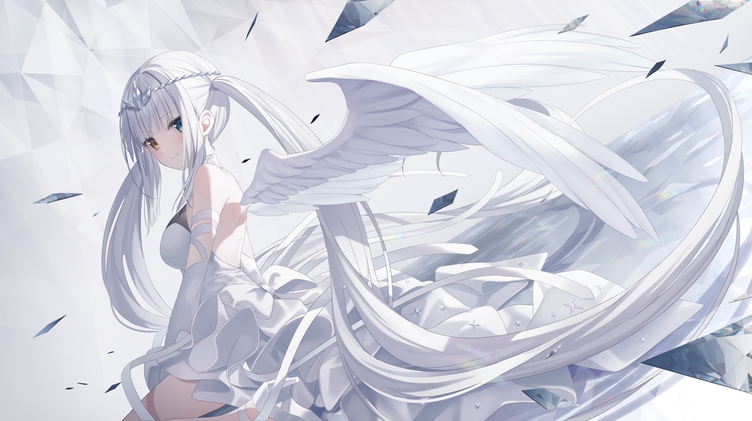 bicolored_eyes, bow, brown_eyes, dress, jimmy_madomagi, kagura_gumi, kagura_mea, long_hair
