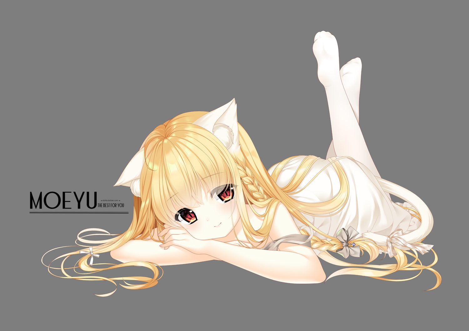 animal_ears, blonde_hair, braids, catgirl, dress, long_hair, original, tail