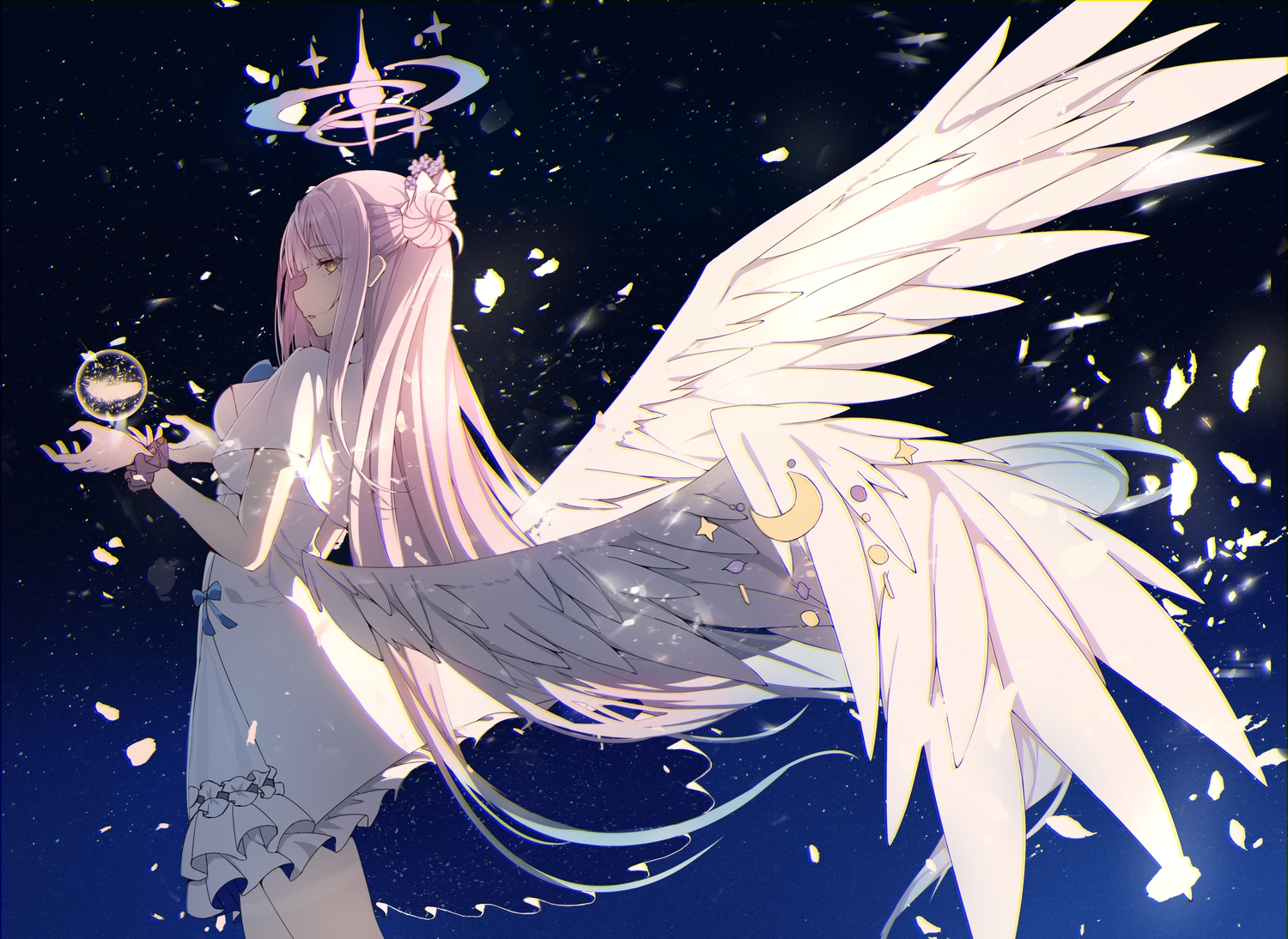 blue_archive, dress, feathers, gradient, long_hair, misono_mika, pink_hair, re:rin