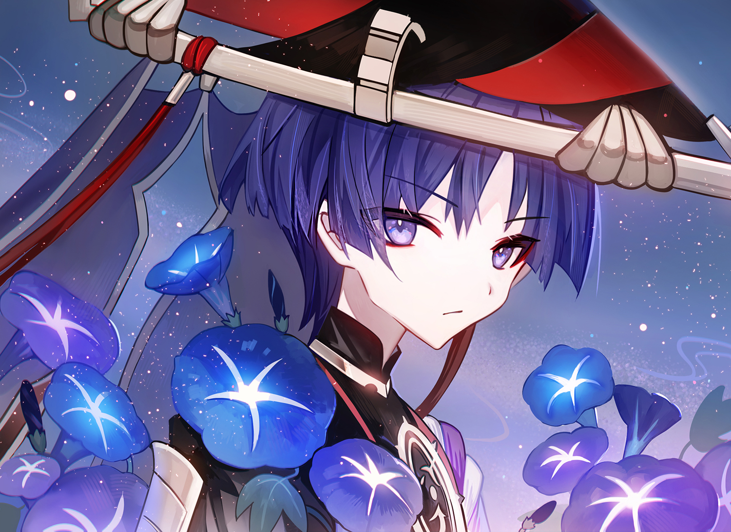 all_male, close, flowers, genshin_impact, hat, japanese_clothes, juexing_(moemoe3345), male