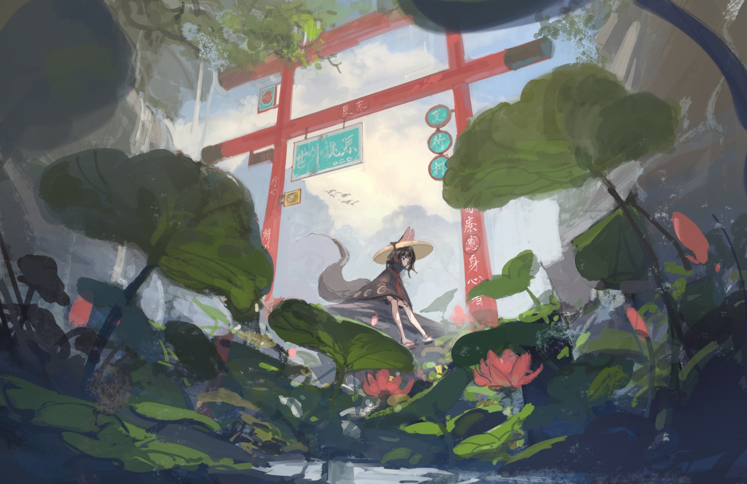 animal_ears, foxgirl, hat, kurii89800727, original, torii