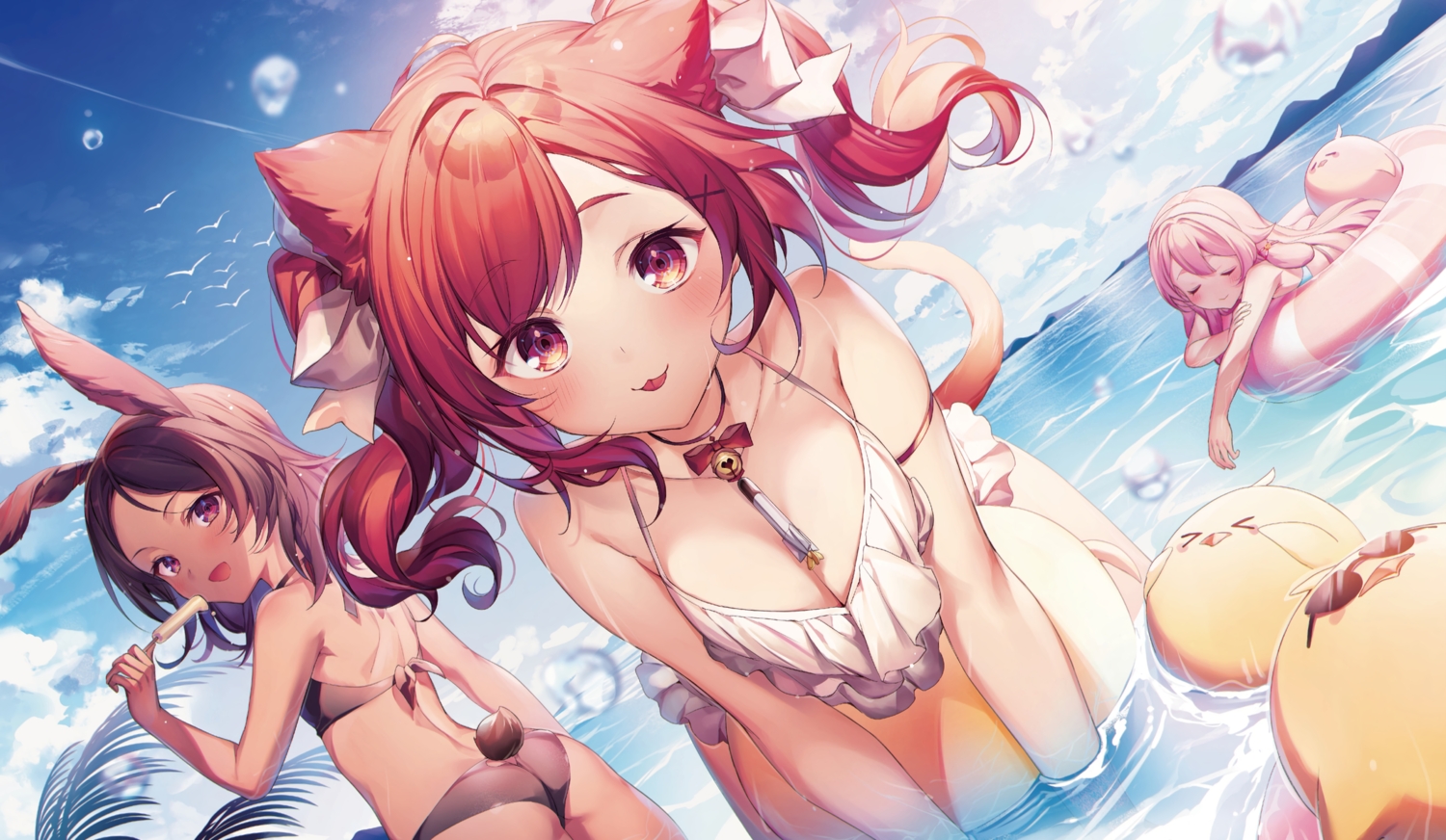 animal, animal_ears, anthropomorphism, ass, azur_lane, bell, bikini, bird