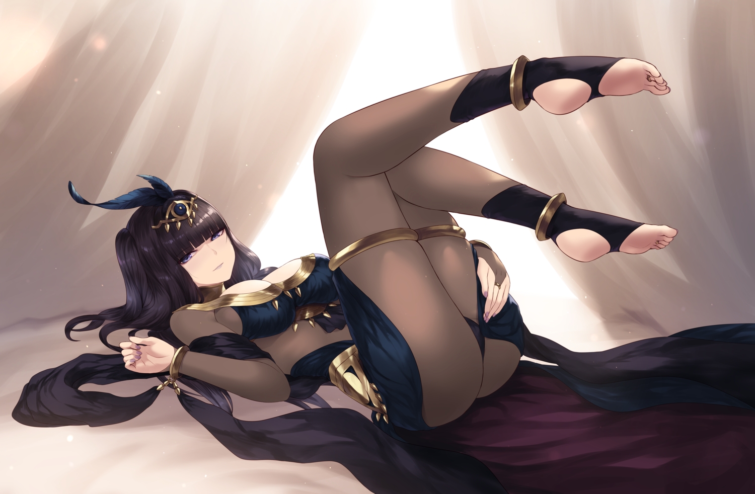 barefoot, black_hair, blue_eyes, bodysuit, breasts, cait, fire_emblem, long_hair