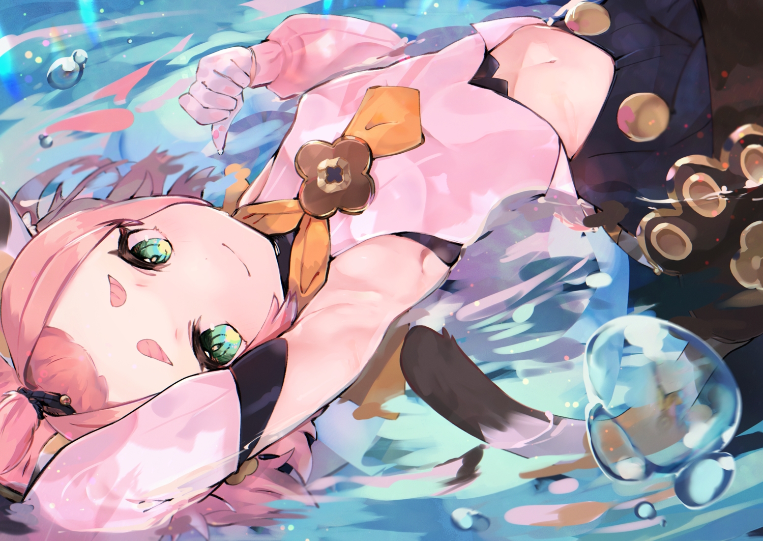 animal_ears, catgirl, diona_(genshin_impact), genshin_impact, gloves, loli, navel, pink_hair