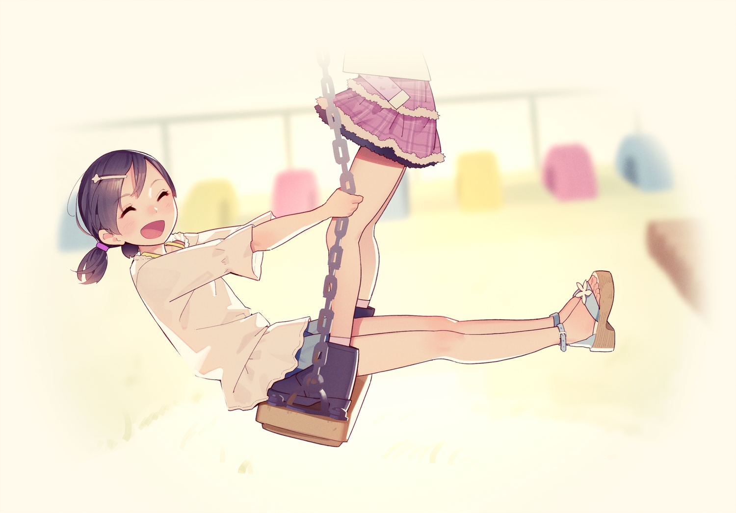 2girls, black_hair, boots, kagamine-ikka, loli, original, park, skirt