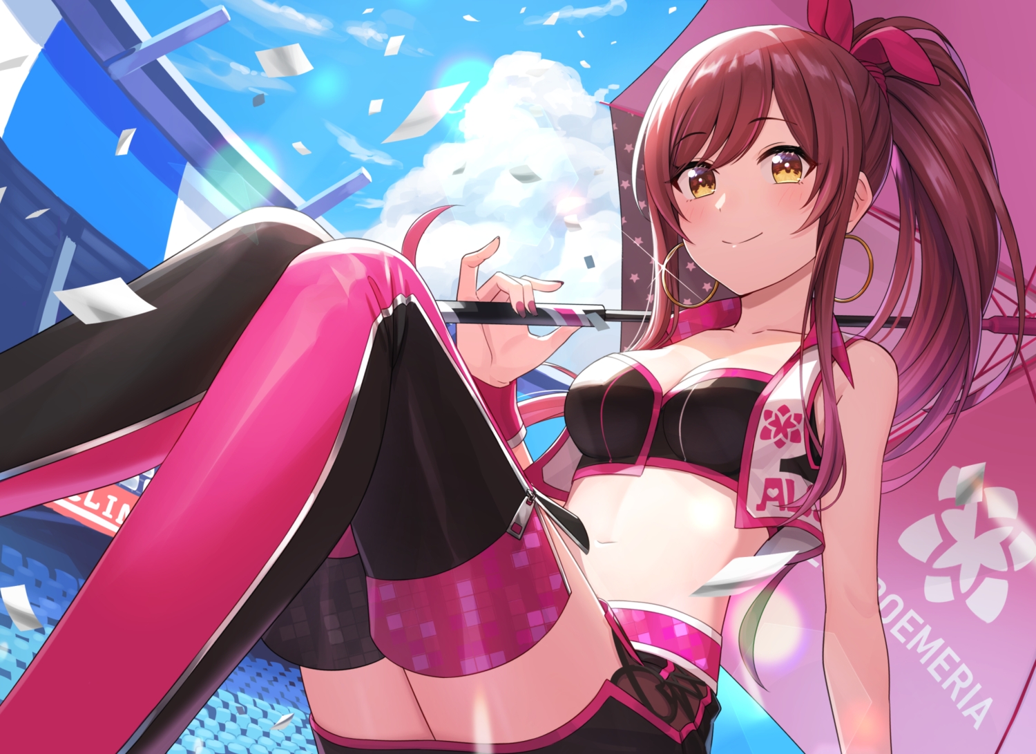 breasts, cleavage, idolmaster, idolmaster_shiny_colors, kurageso, long_hair, navel, oosaki_amana