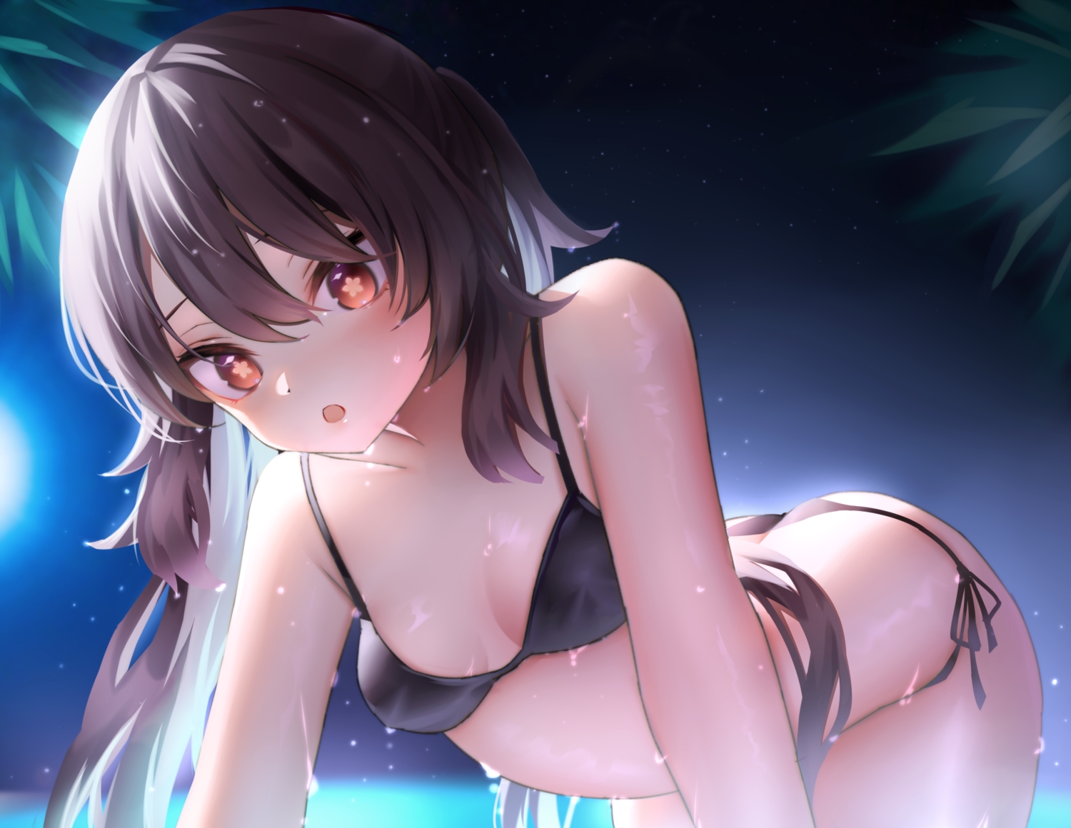 ass, bikini, brown_eyes, brown_hair, close, genshin_impact, hu_tao_(genshin_impact), long_hair