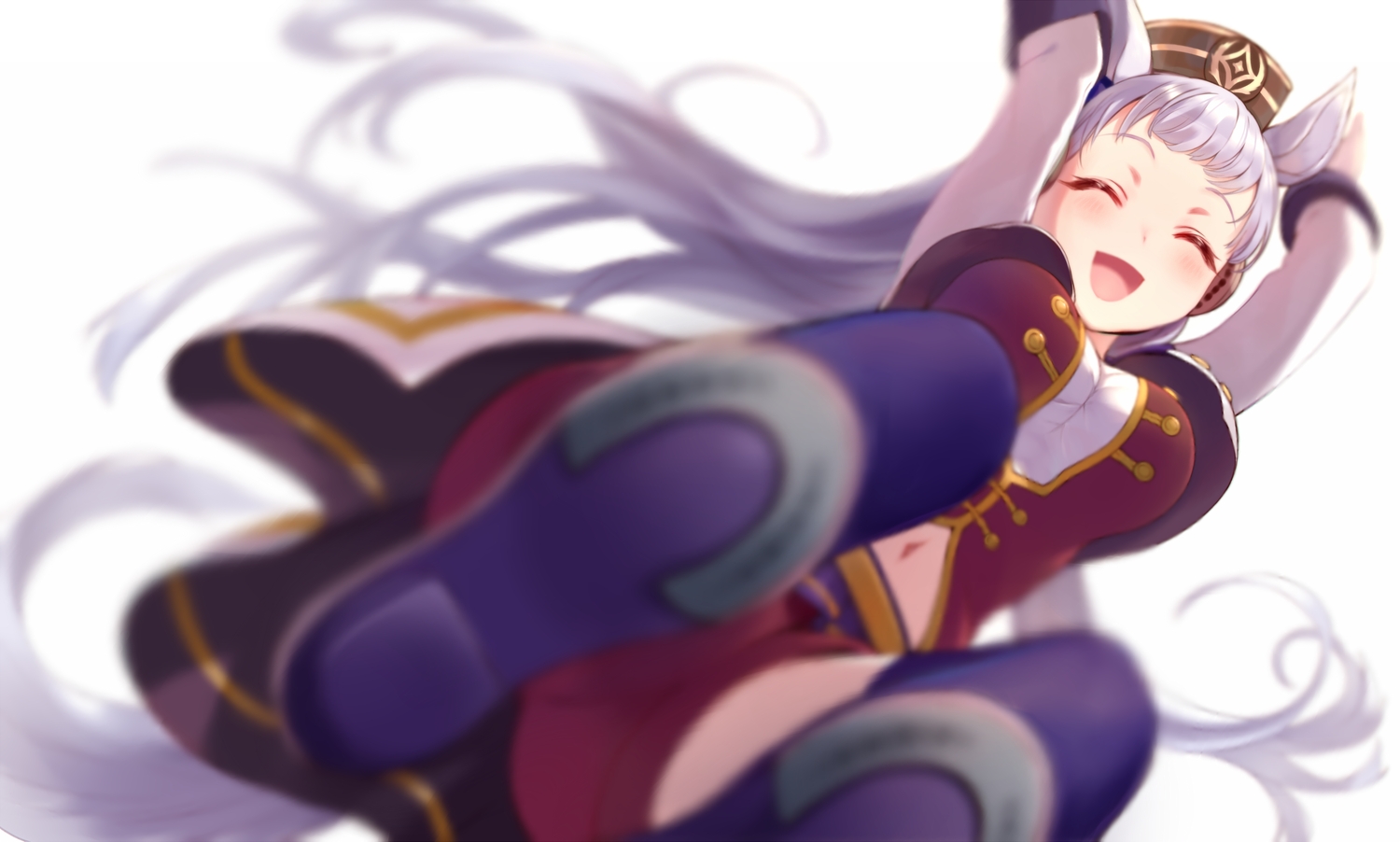animal_ears, anthropomorphism, breasts, cleavage, gold_ship_(umamusume), hat, long_hair, sukemyon