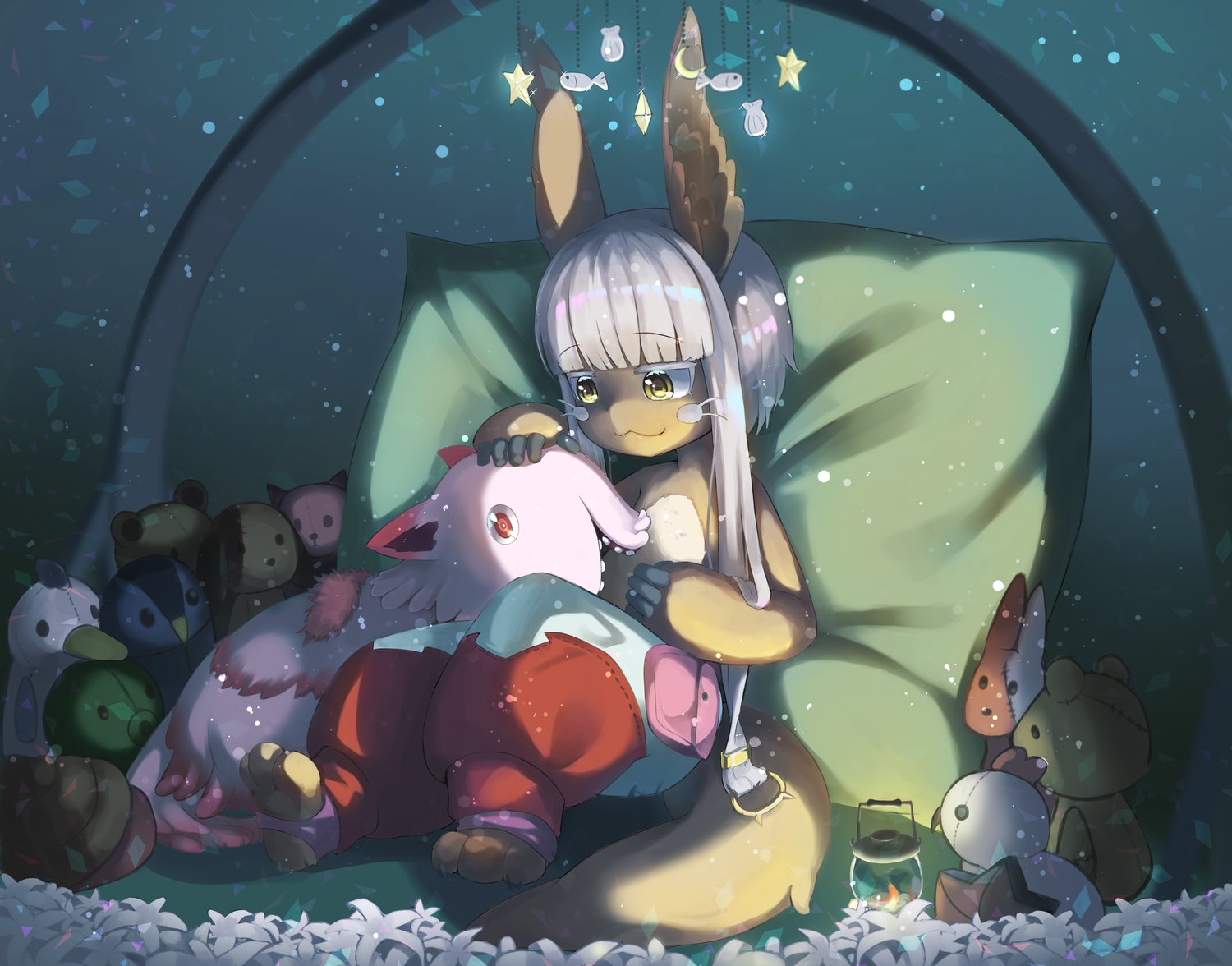 animal_ears, flowers, kimyo, made_in_abyss, mitty_(made_in_abyss), nanachi, no_humans, tail