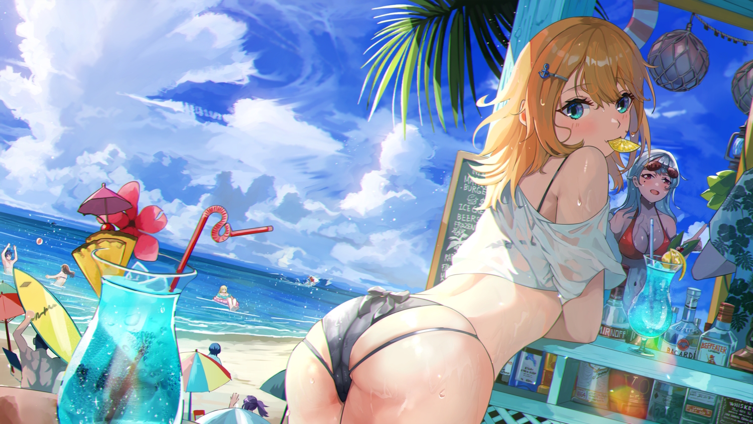 ass, beach, bikini, cameltoe, clouds, original, sakatsuki_yakumo, see_through, sky, summer, swimsuit, water, wet