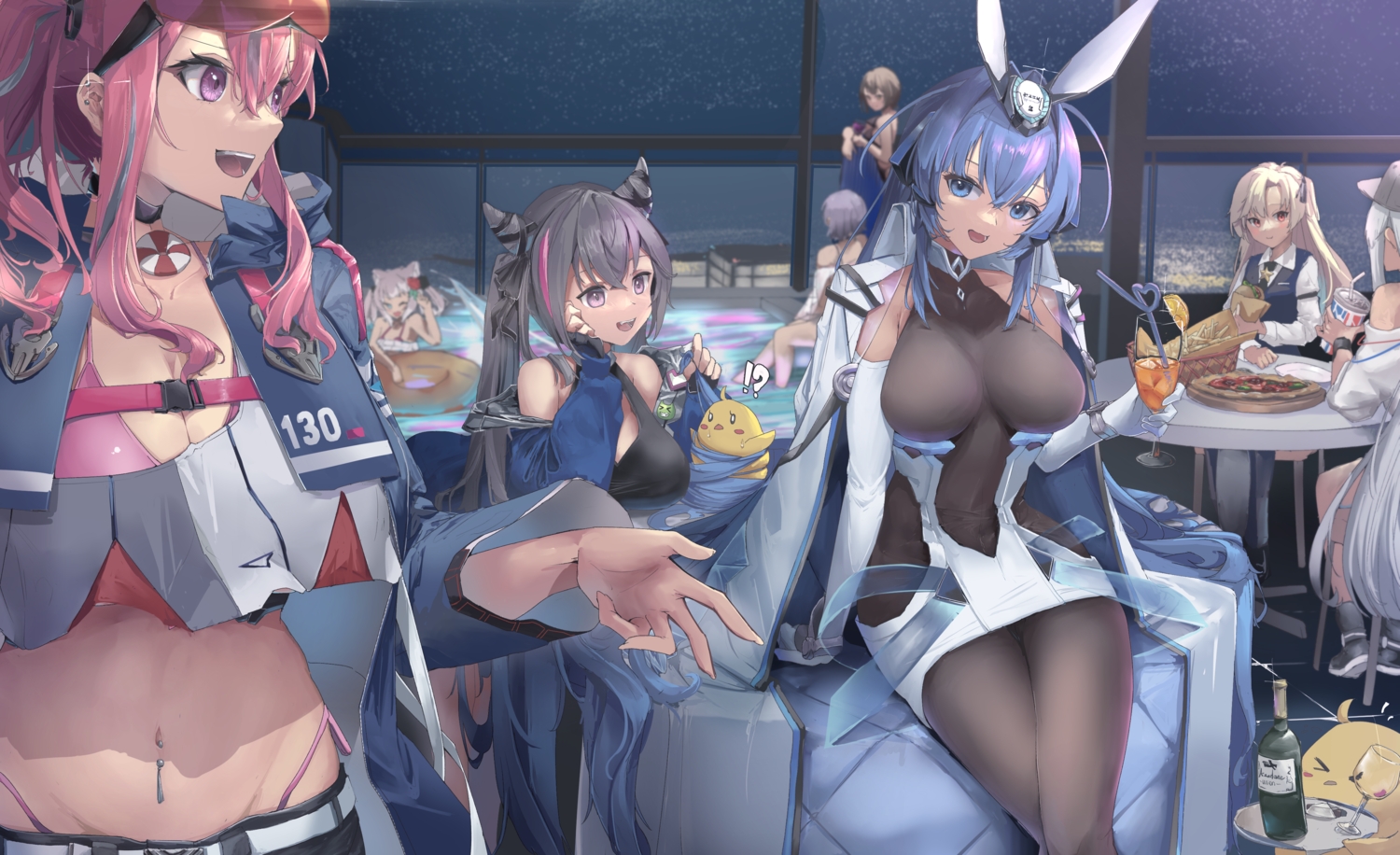 animal, anthropomorphism, azur_lane, baltimore_(azur_lane), bird, black_hair, blue_hair, bremerton_(azur_lane)