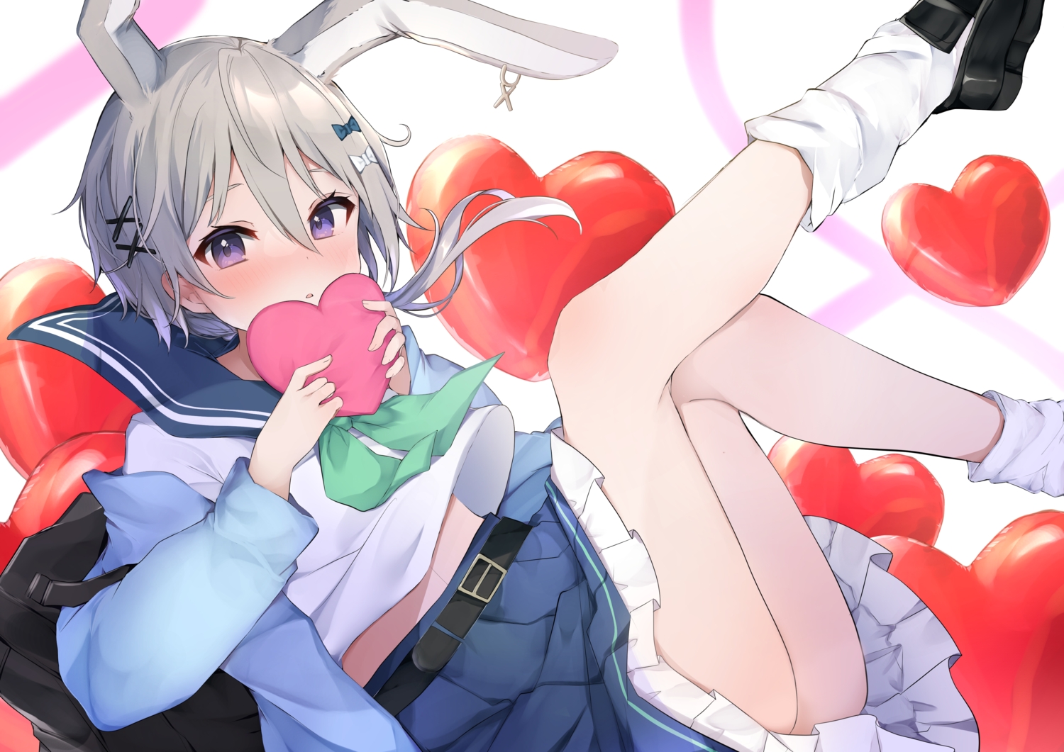 animal_ears, bunny_ears, bunnygirl, gray_hair, heart, karasusou_nano, long_hair, original