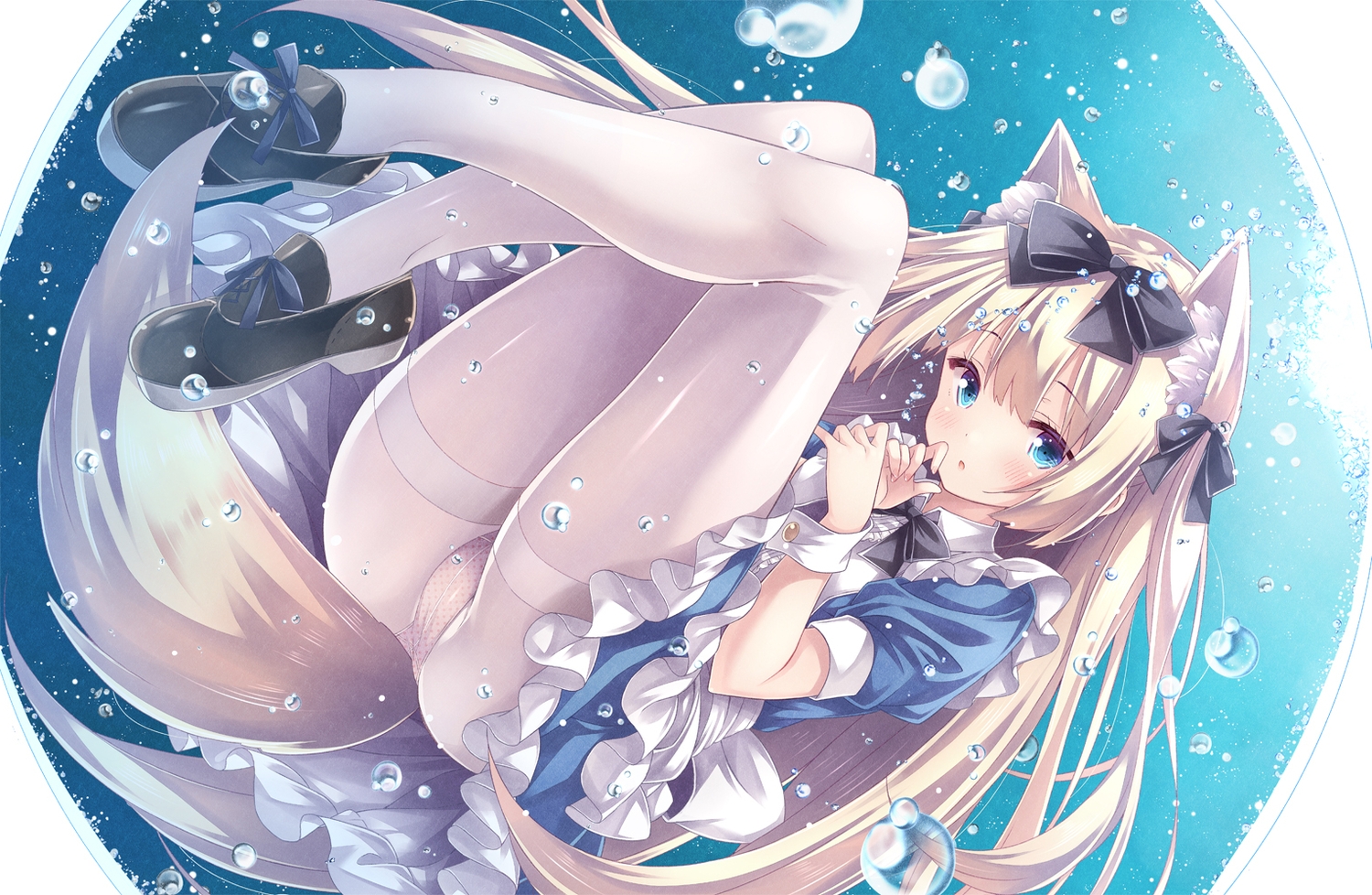 alice_in_wonderland, alice_(wonderland), animal_ears, apron, aqua_eyes, blonde_hair, blush, bow