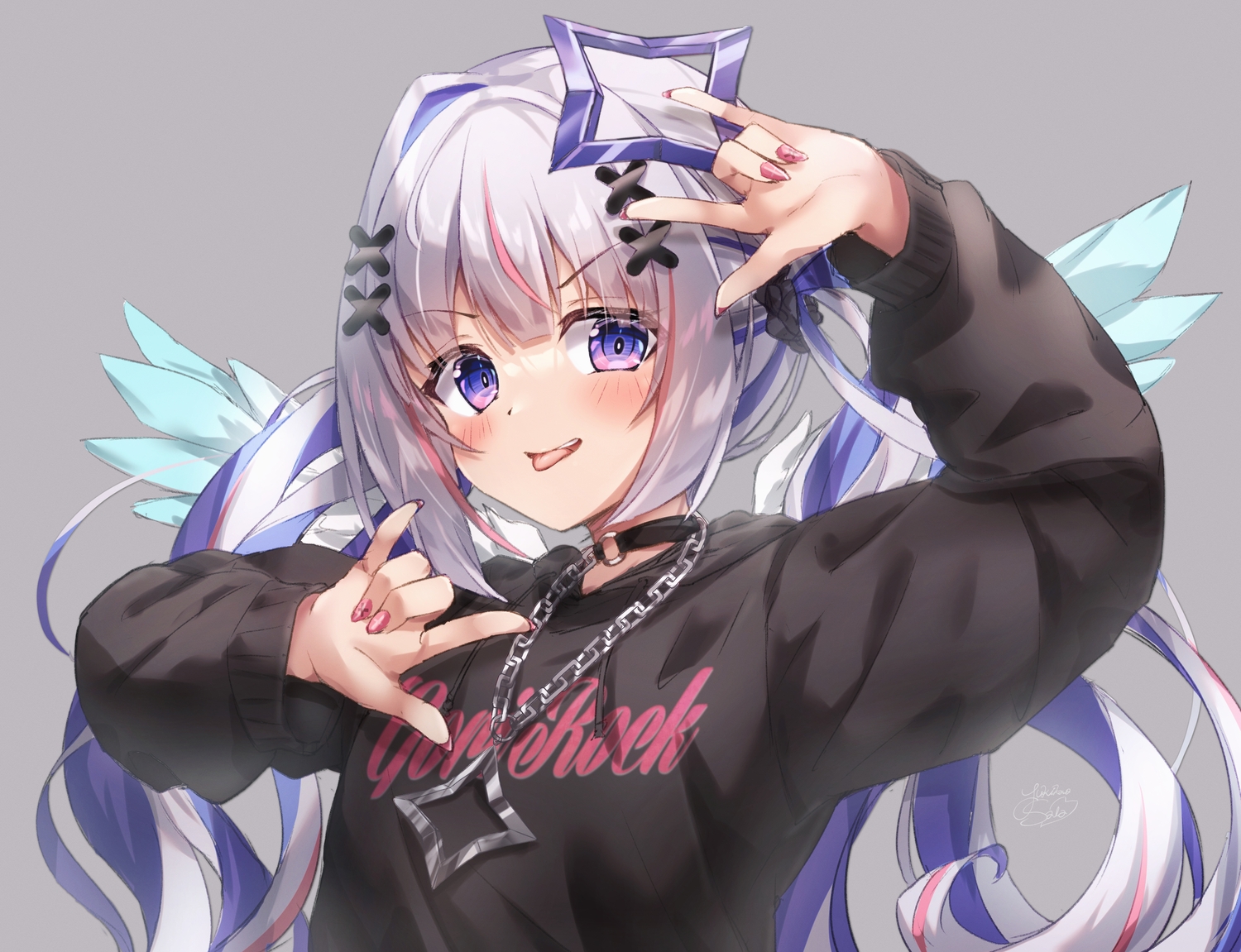 amane_kanata, angel, blush, collar, gray, gray_hair, halo, hololive