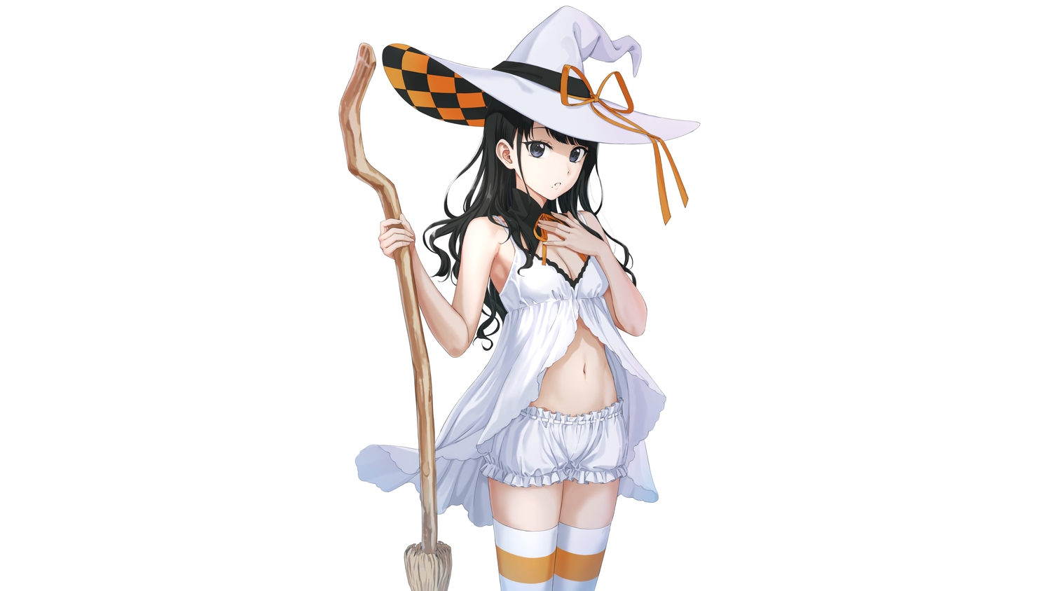 black_eyes, black_hair, bloomers, breasts, cleavage, hat, idolmaster, idolmaster_shiny_colors