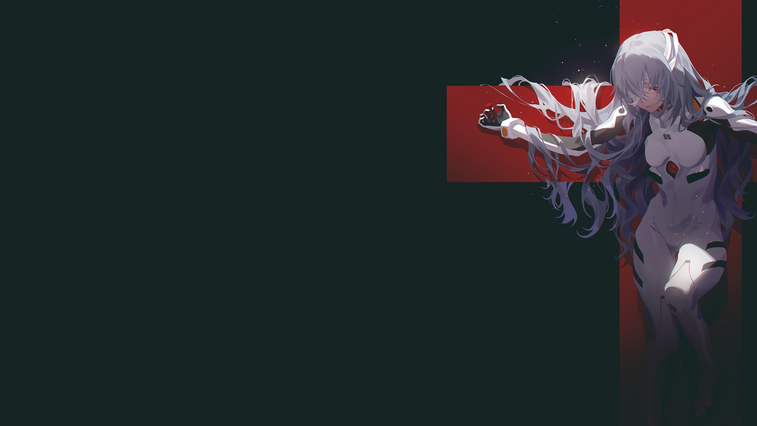 ayanami_rei, black, blue_hair, bodysuit, cross, eyepatch, fajyobore323, long_hair