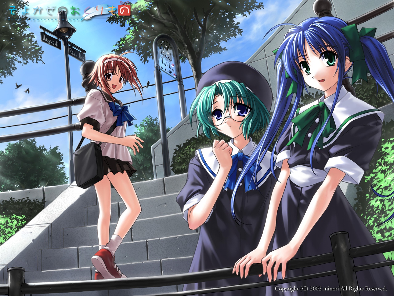 blue_eyes, blue_hair, brown_eyes, brown_hair, fujimiya_wakaba, glasses, green_eyes, green_hair