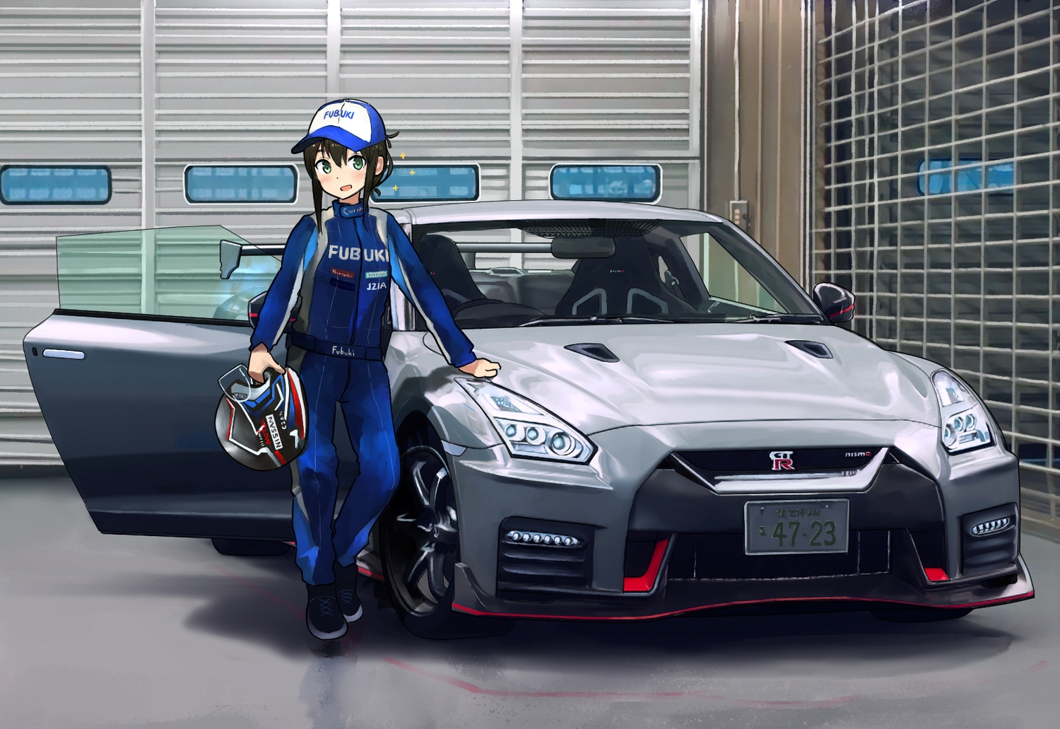 anthropomorphism, brown_hair, car, fubuki_(kancolle), green_eyes, hat, kantai_collection, short_hair, timmyyen, uniform