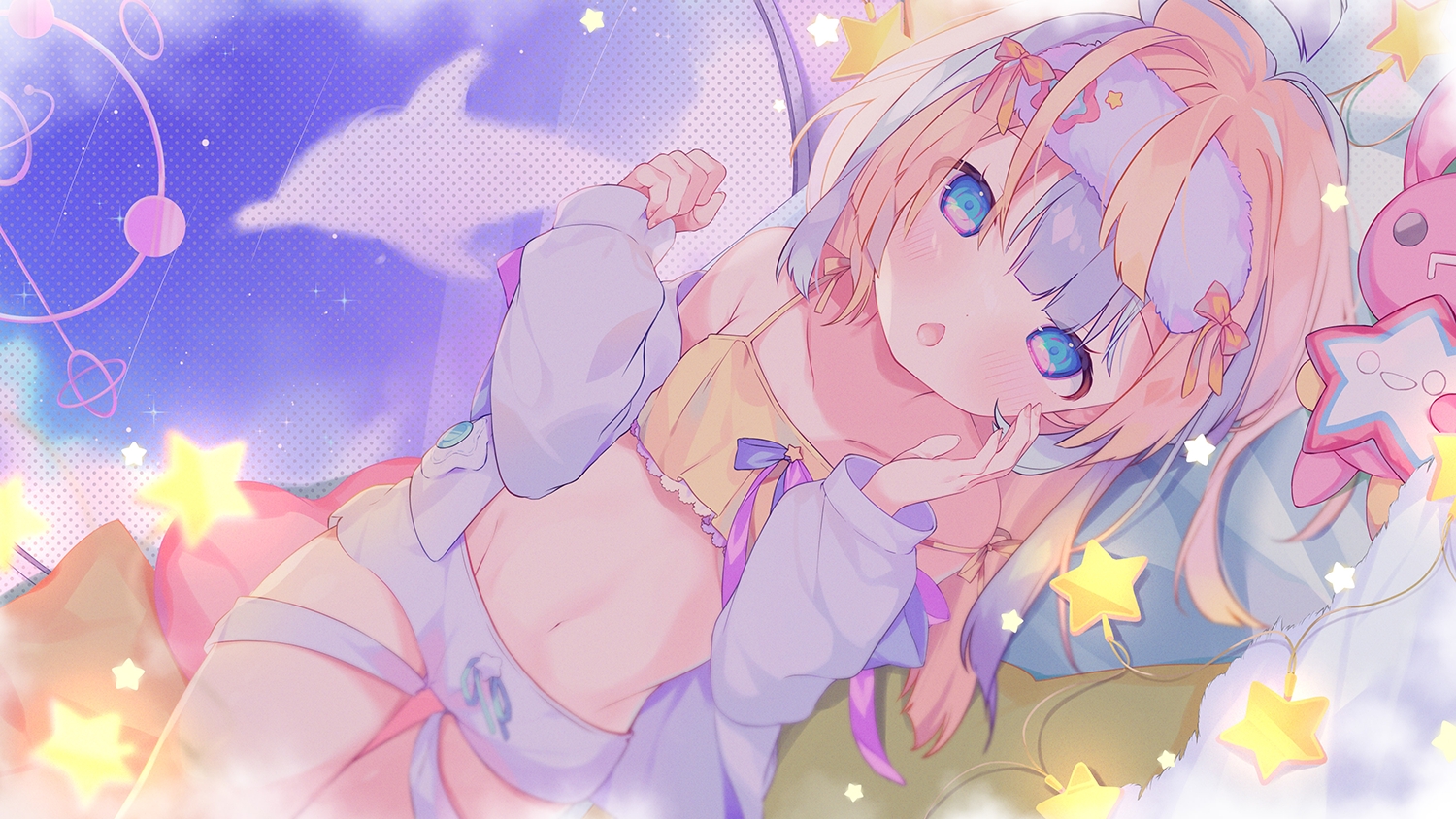 amakawa_hano, blush, bunny, loli, long_hair, navel, pajamas, pink_hair