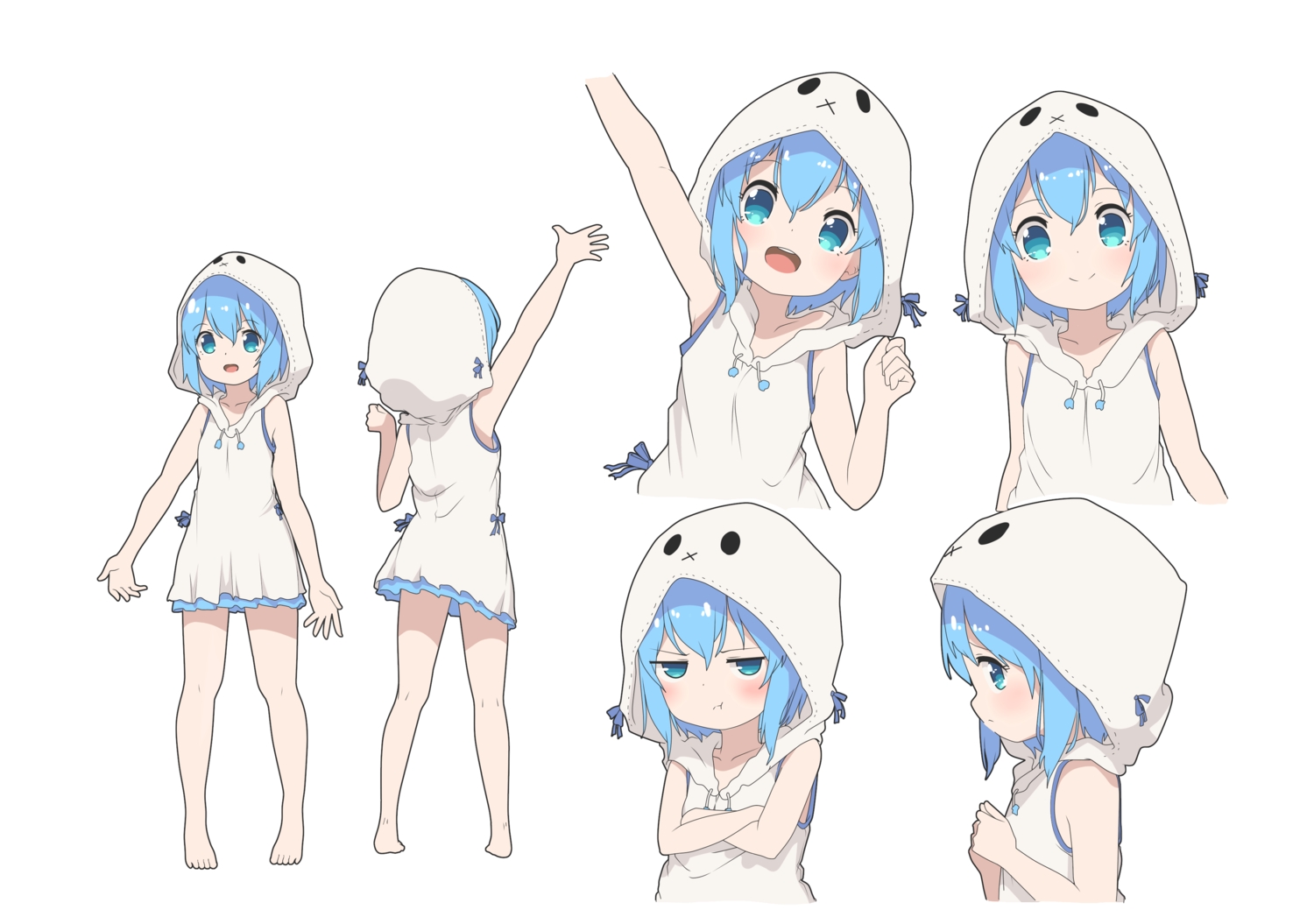 aoi_tori_(artist), aqua_eyes, blue_hair, blush, hood, loli, original, teru-chan_(aoi_tori)