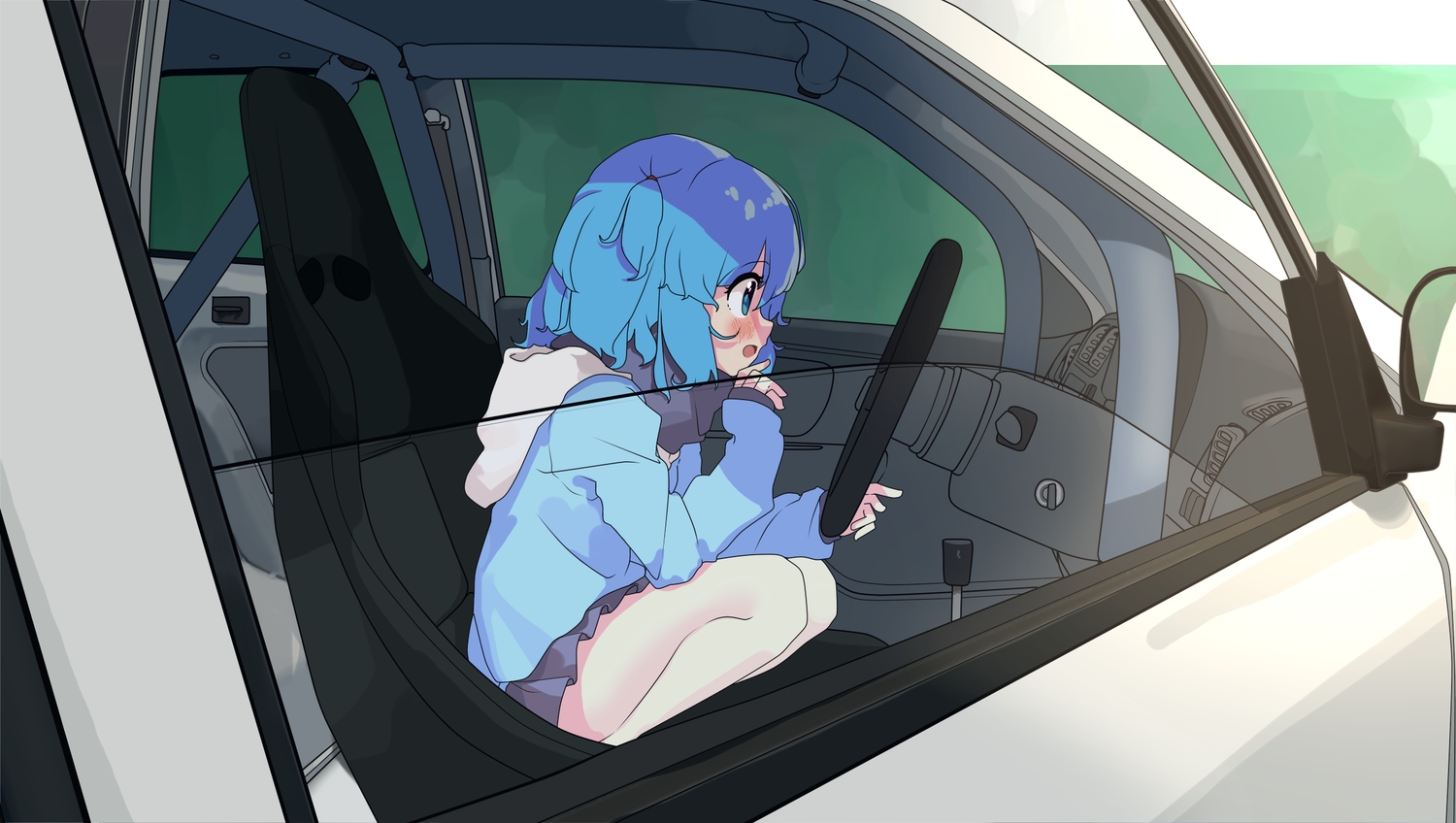 aoi_tori_(artist), aqua_eyes, blue_hair, car, loli, original, skirt, teru-chan_(aoi_tori)