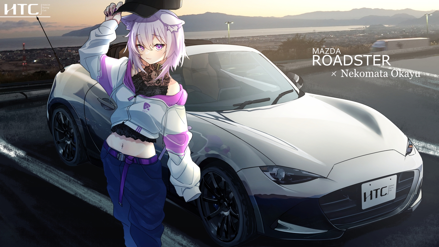 animal_ears, blush, car, catgirl, cat_smile, collar, hat, hololive