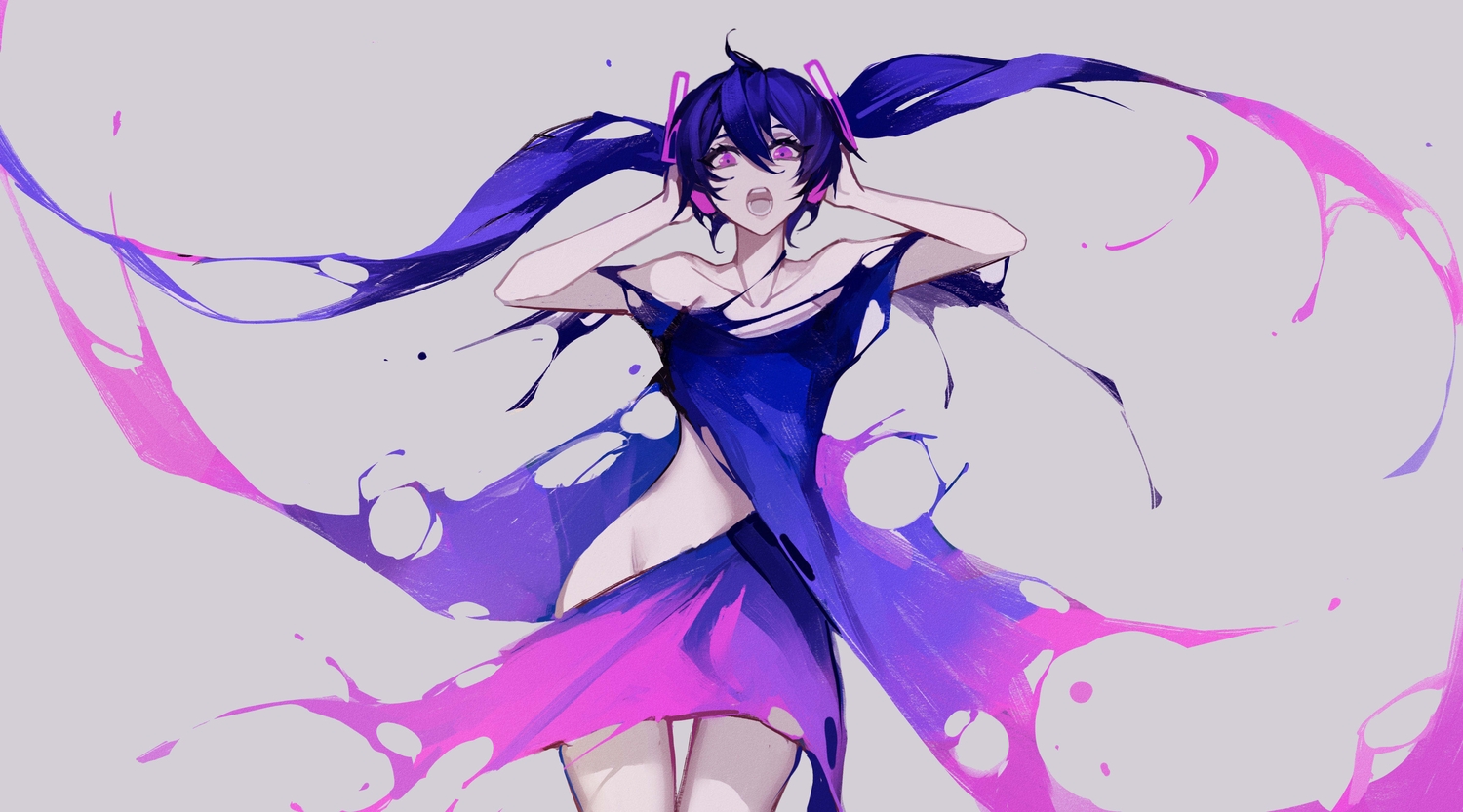 hatsune_miku, kazenemuri, polychromatic, torn_clothes, vocaloid