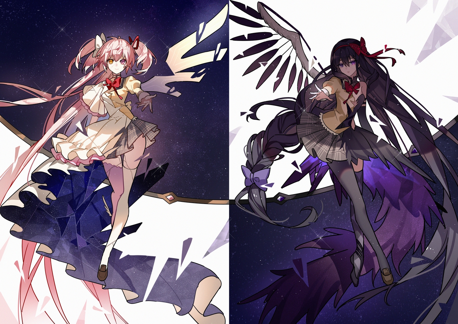 akemi_homura, akuma_homura, bicolored_eyes, kaname_madoka, kazenemuri, mahou_shoujo_madoka_magica, ultimate_madoka