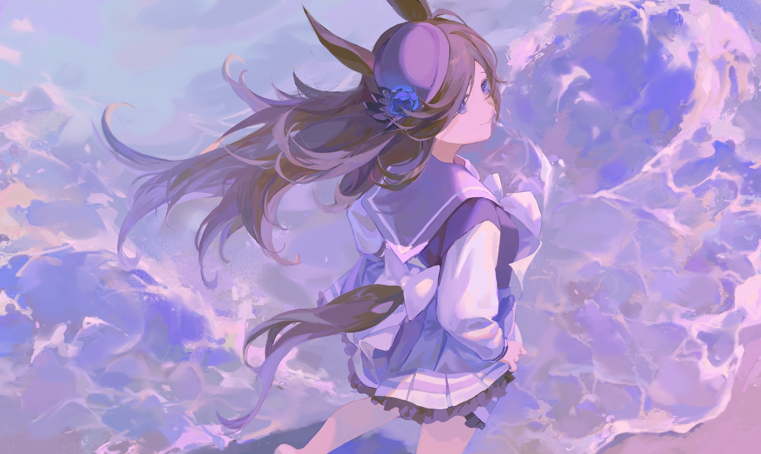 animal_ears, anthropomorphism, hlymoriia, purple, rice_shower_(umamusume), tail, uma_musume:_pretty_derby, water
