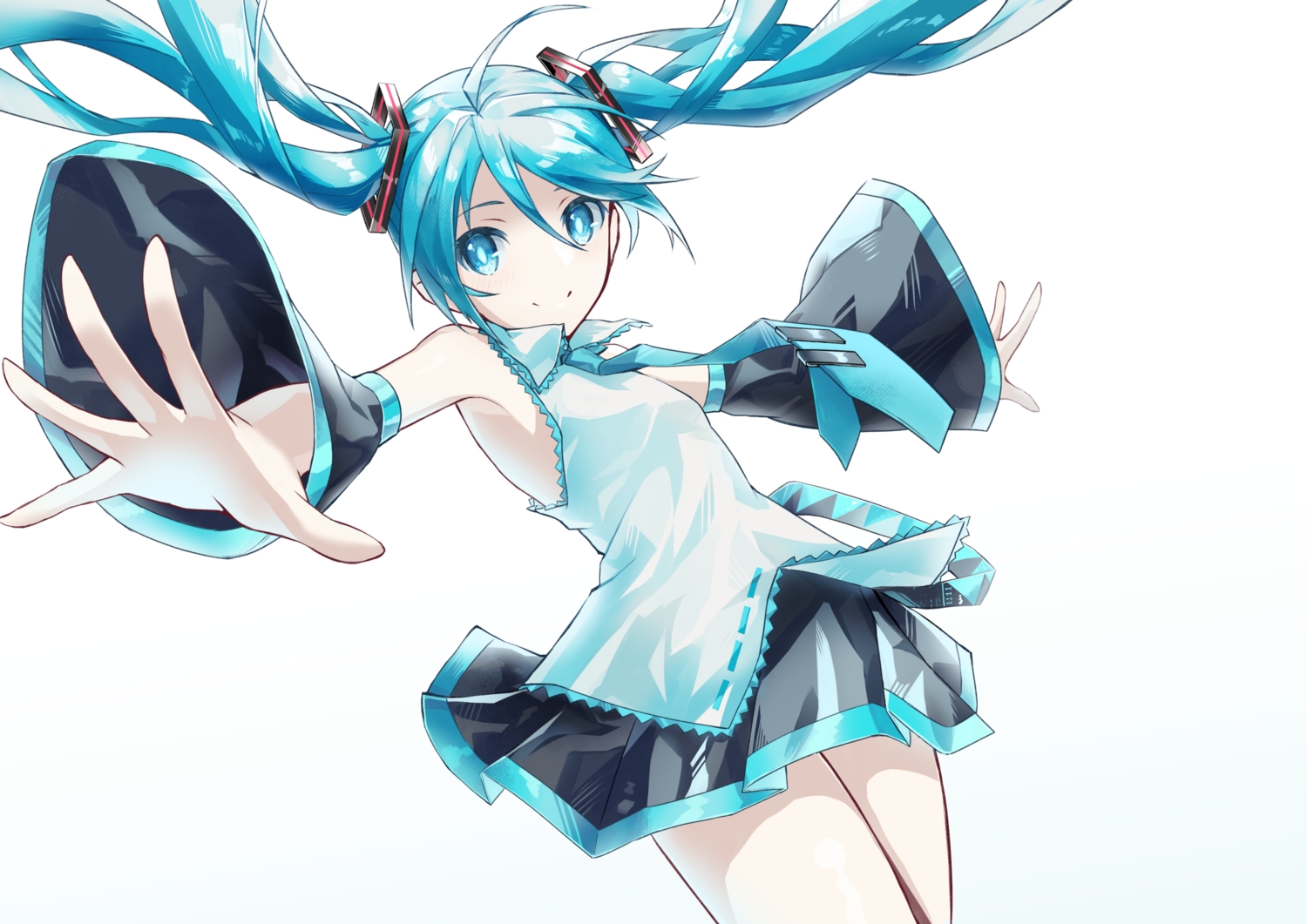 aqua_eyes, aqua_hair, hatsune_miku, long_hair, polychromatic, skirt, tie, twintails, vocaloid, white, yohki