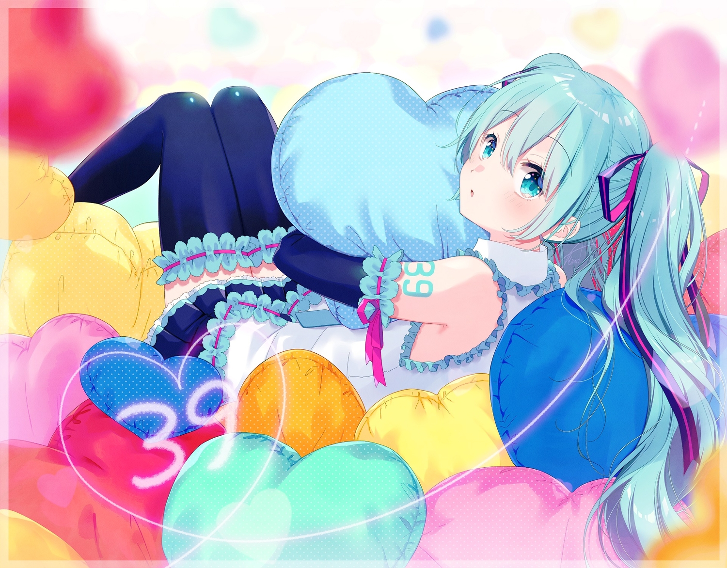 aqua_eyes, aqua_hair, asagao_minoru, hatsune_miku, thighhighs, vocaloid
