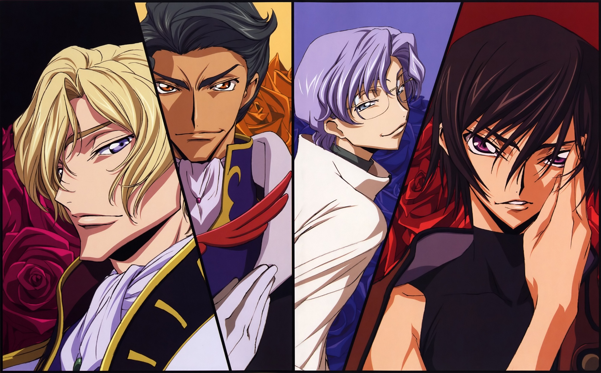 all_male, code_geass, jeremiah_gottwald, lelouch_lamperouge, lloyd_asplund, male, schneizel_el_brittania