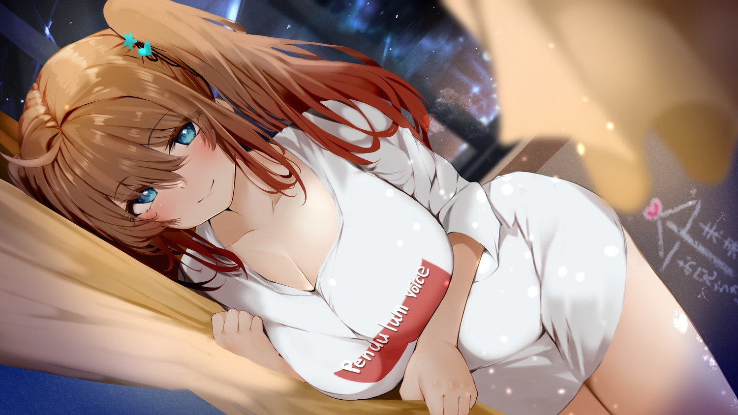 blue_eyes, brown_hair, long_hair, original, raru_(nanaharararu), shirt, twintails