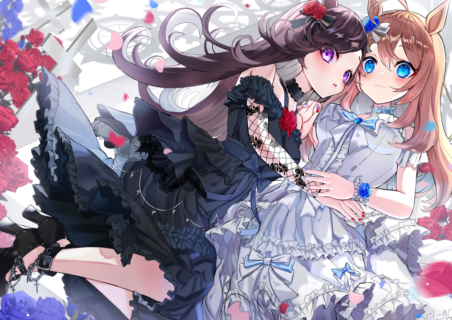 anthropomorphism, mihono_bourbon_(umamusume), piyokuma, rice_shower_(umamusume), uma_musume:_pretty_derby