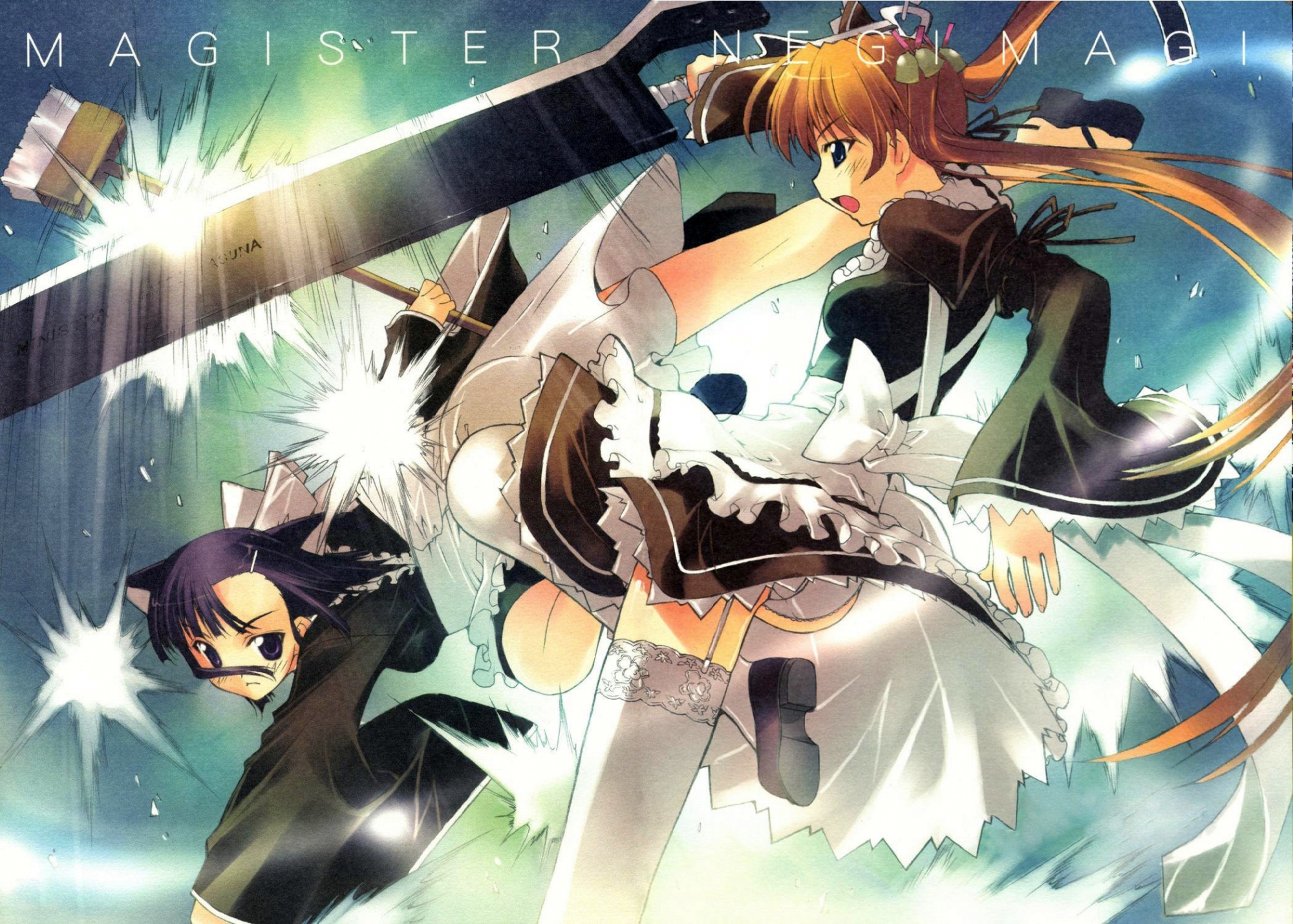 animal_ears, bell, bow, catgirl, kagurazaka_asuna, long_hair, mahou_sensei_negima, maid