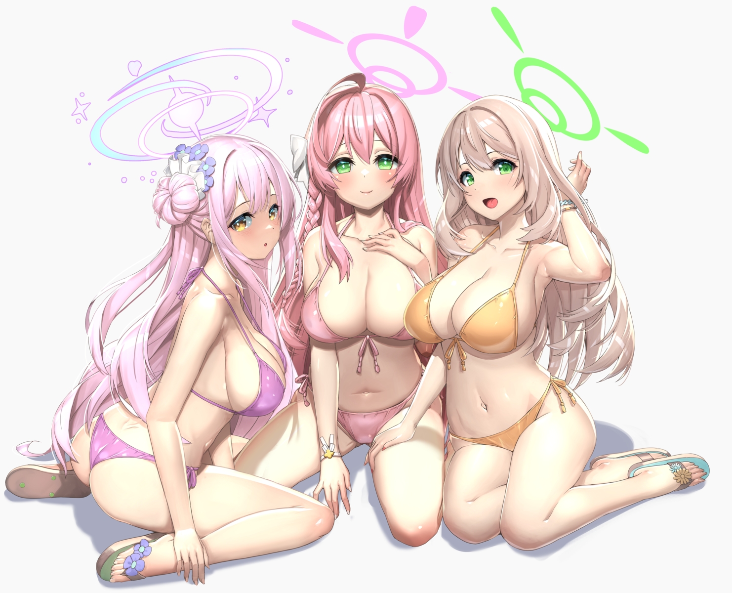 ass, bikini, blue_archive, blush, braids, breasts, brown_hair, cleavage