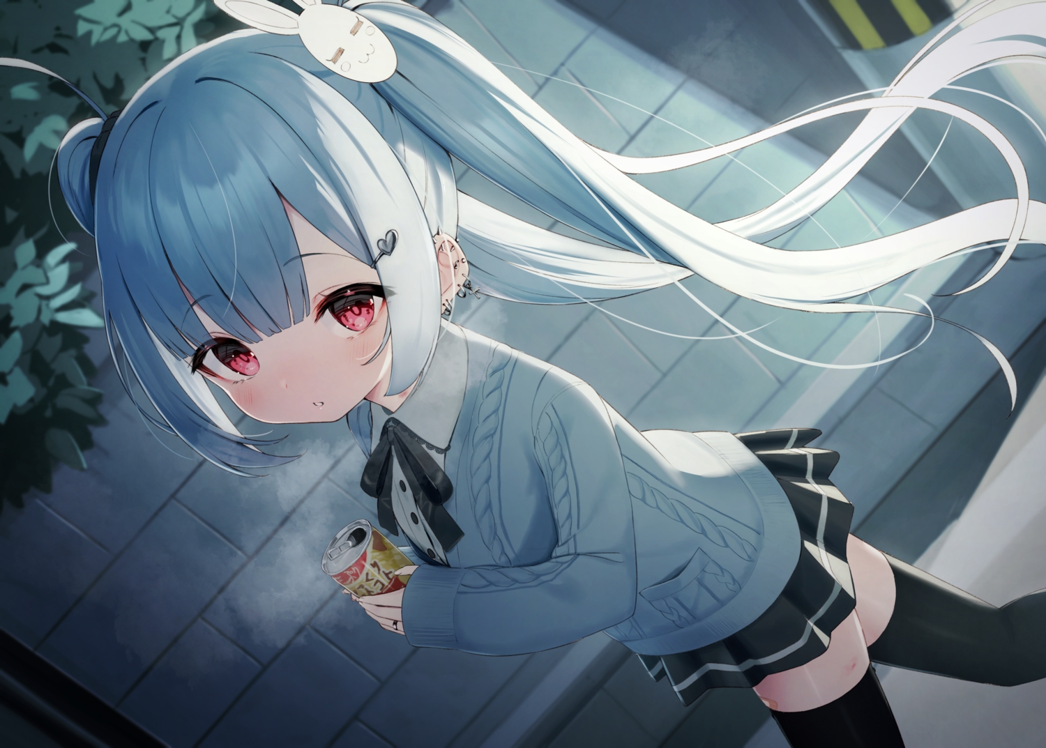 aqua_hair, blush, bow, close, drink, kanae_(tsukiman), loli, long_hair