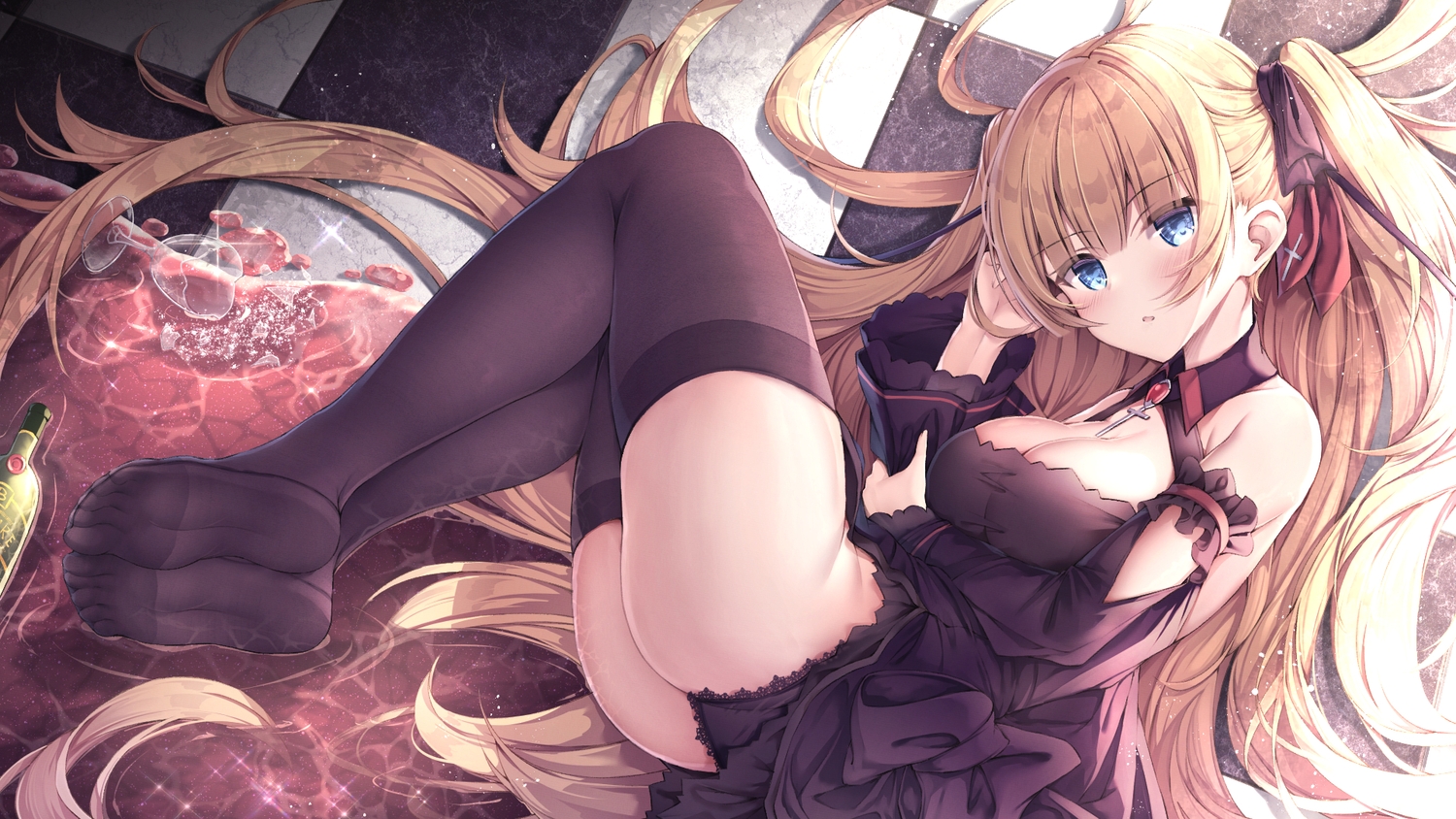 anthropomorphism, azur_lane, blonde_hair, blue_eyes, blush, breast_hold, breasts, cleavage