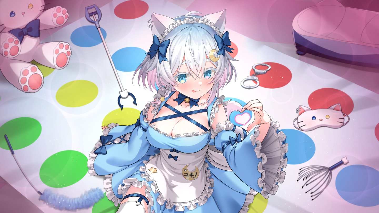 animal_ears, apron, aqua_eyes, bell, bettle_(b_s_a_n), blush, bow, braids