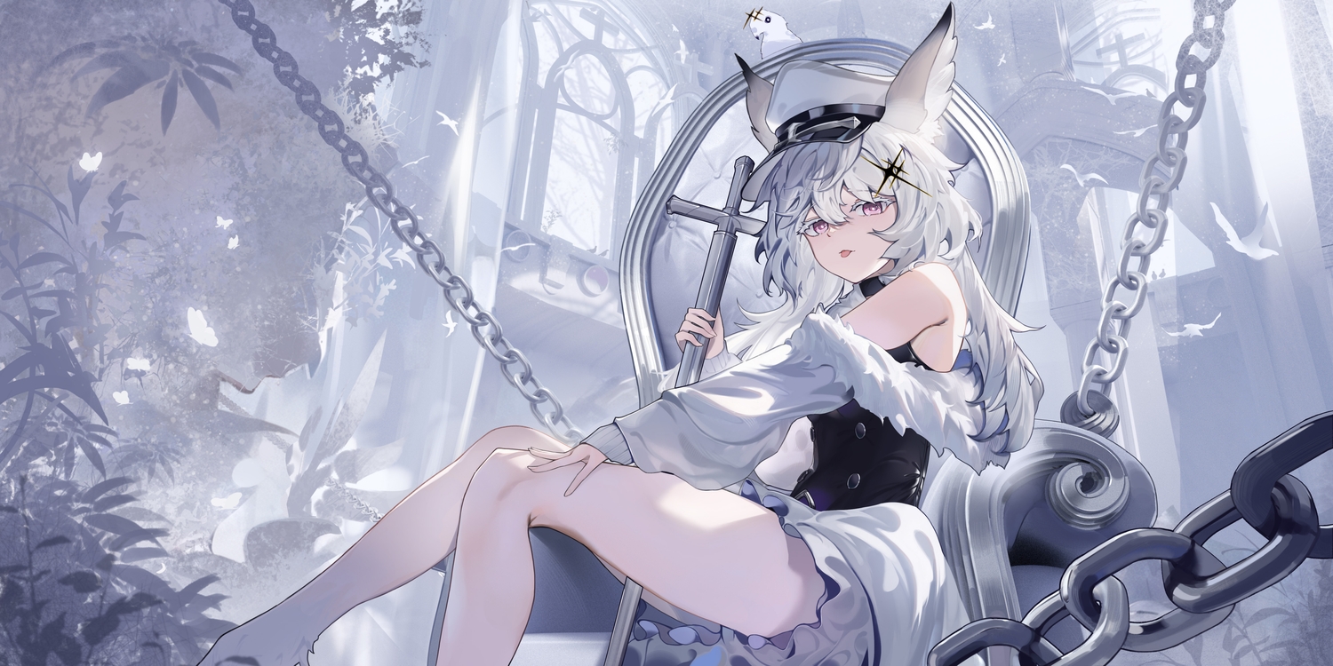 alchemy_stars, animal, animal_ears, bird, chain, even_(even_yiwen), gray_hair, long_hair