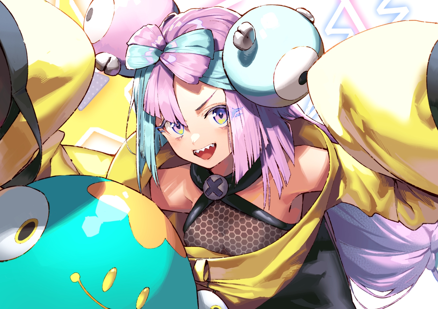 bellibolt, black_cola, close, long_hair, nanjamo_(pokemon), pink_eyes, pink_hair, pokemon